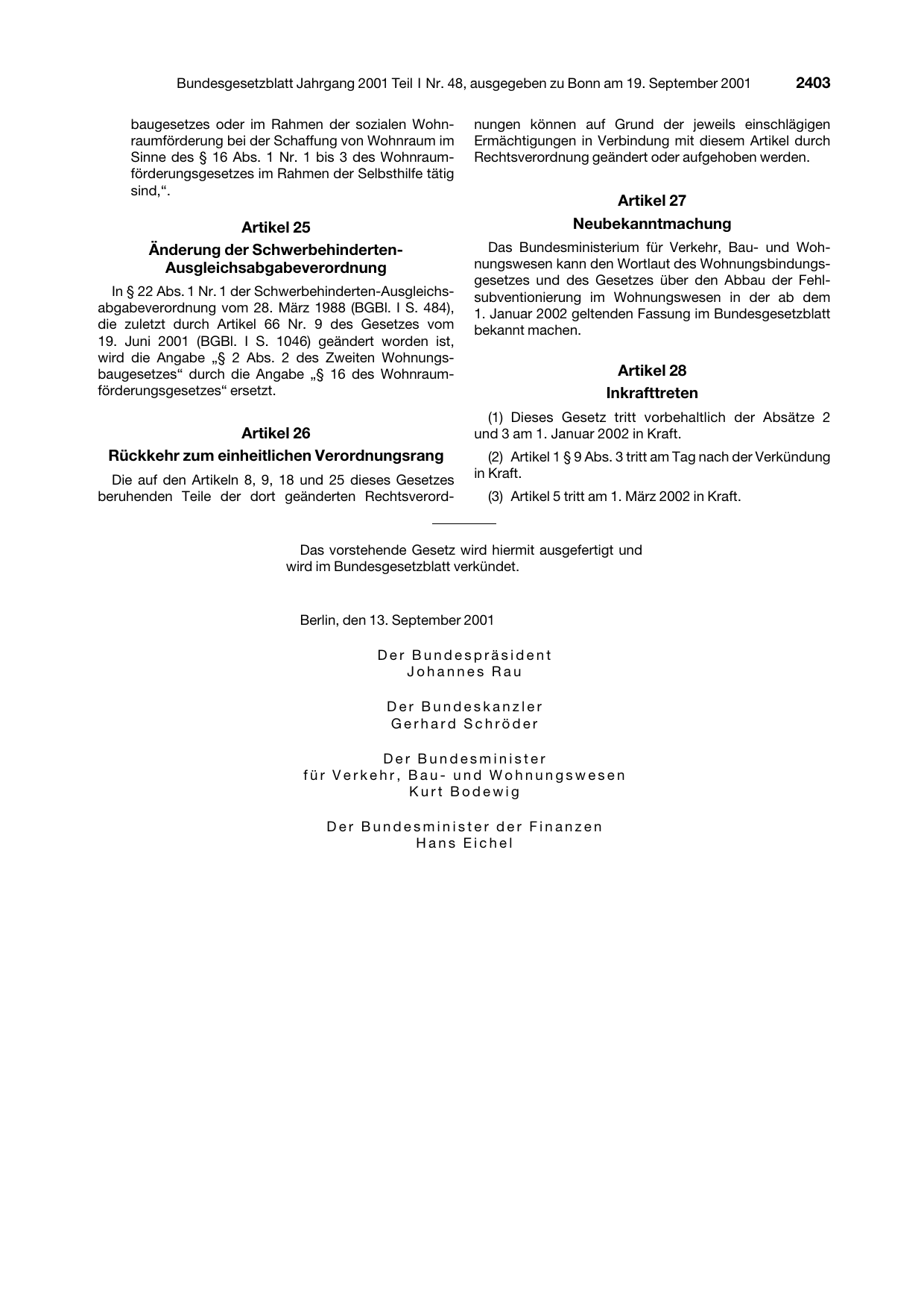 BGBl. 2001, Seite 2403 — Originalseite als Abbildung