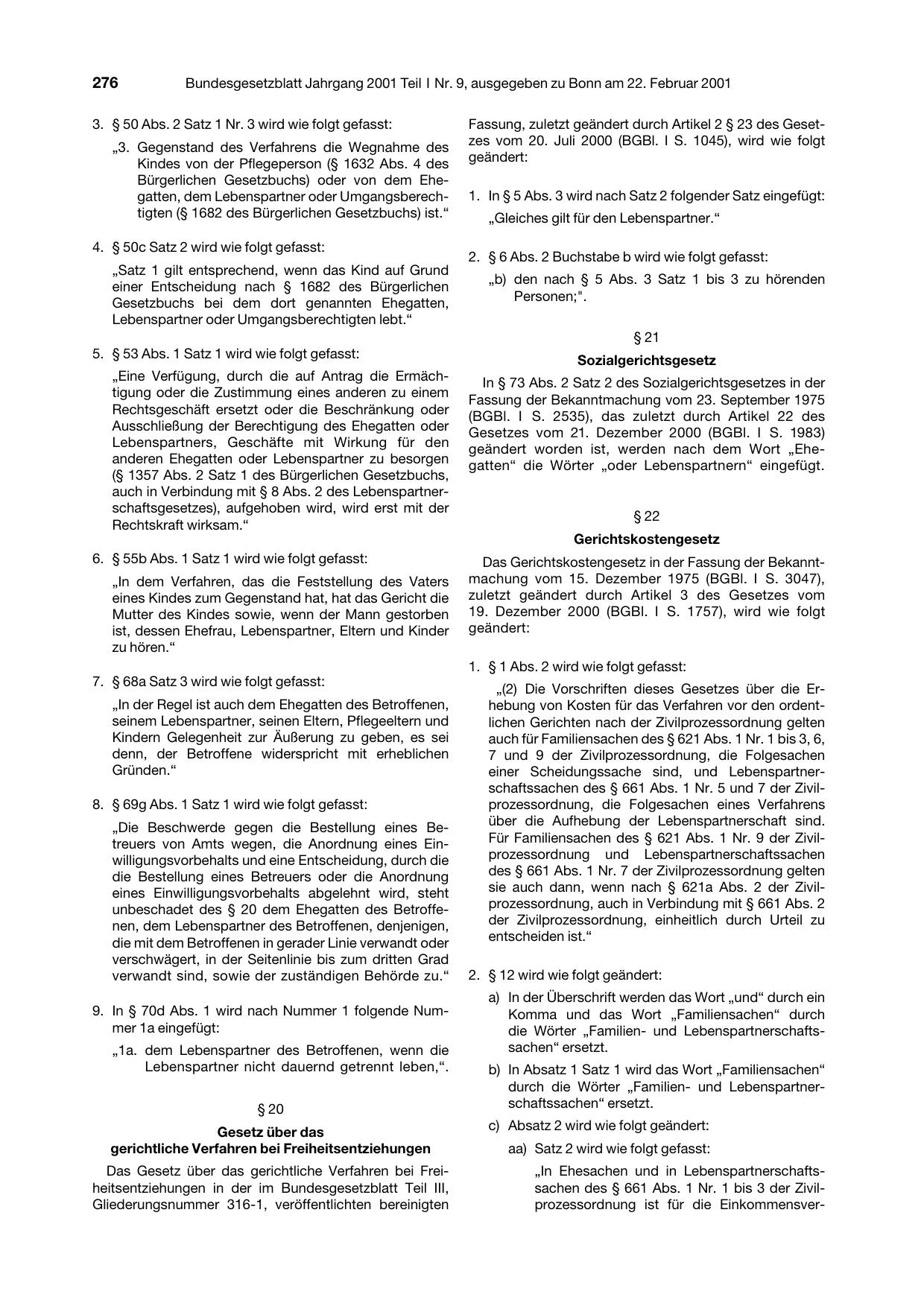 BGBl. 2001, Seite 276 — Originalseite als Abbildung