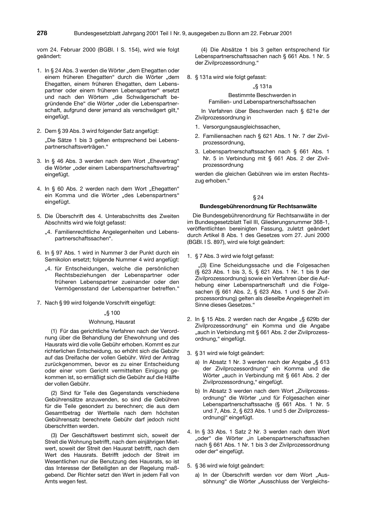BGBl. 2001, Seite 278 — Originalseite als Abbildung