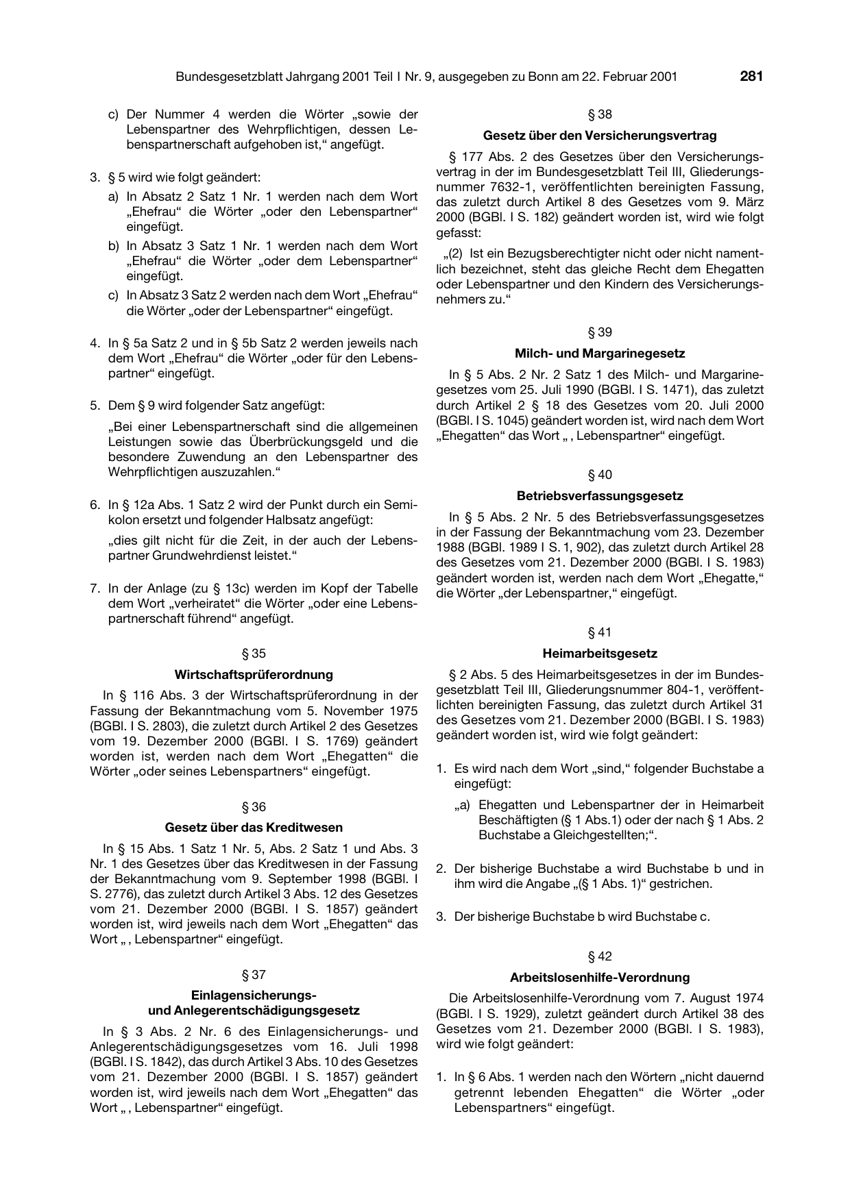 BGBl. 2001, Seite 281 — Originalseite als Abbildung