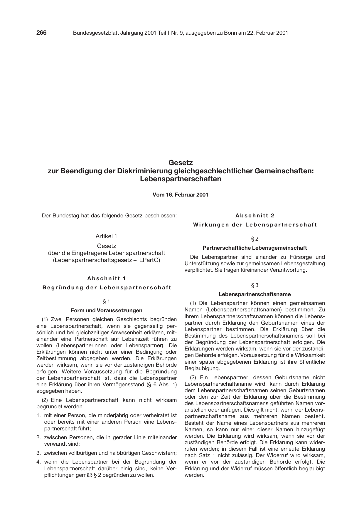 BGBl. 2001, Seite 266 — Originalseite als Abbildung