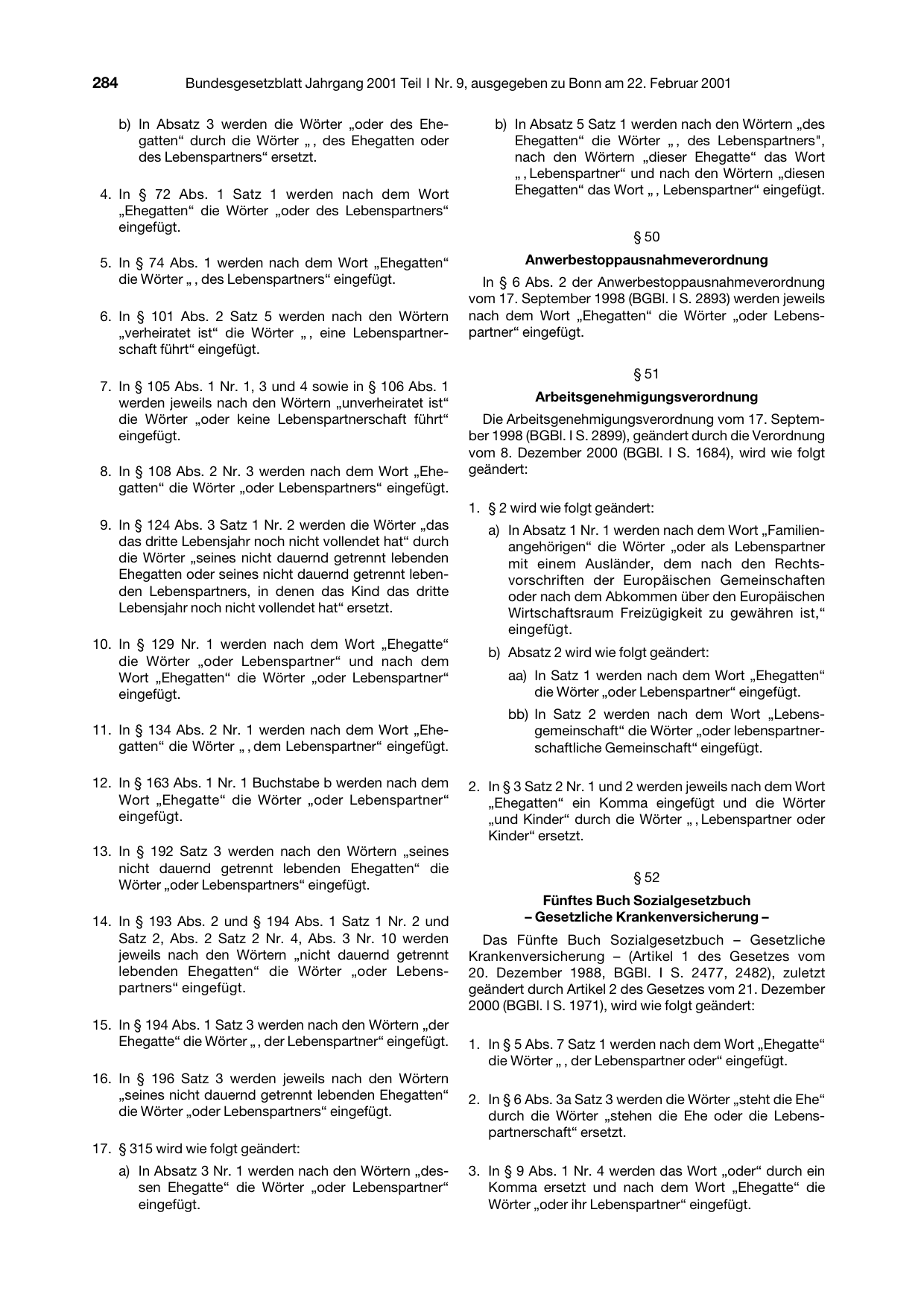 BGBl. 2001, Seite 284 — Originalseite als Abbildung