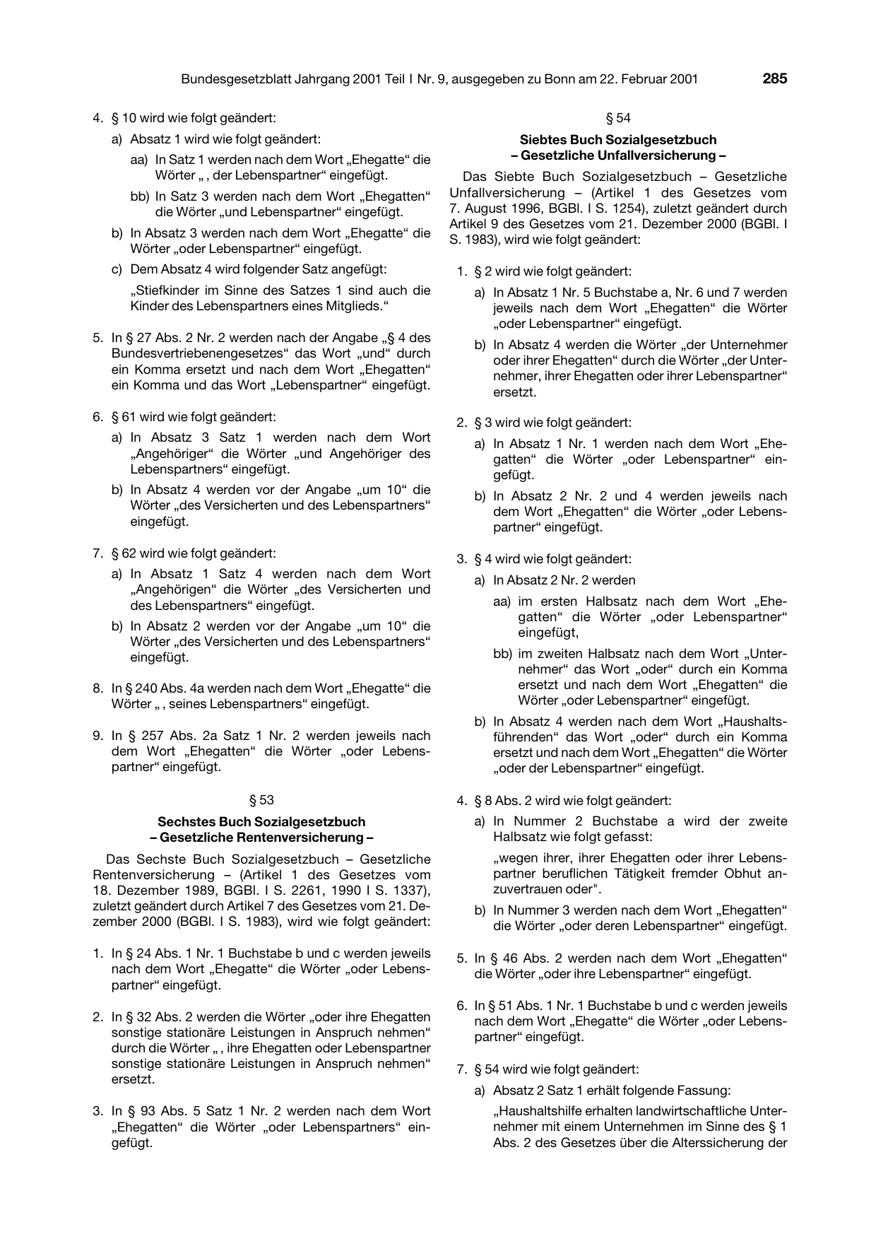 BGBl. 2001, Seite 285 — Originalseite als Abbildung