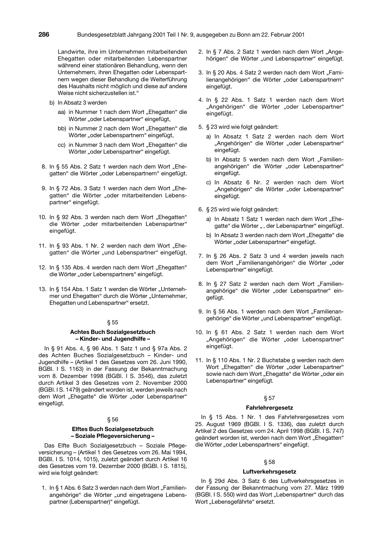 BGBl. 2001, Seite 286 — Originalseite als Abbildung