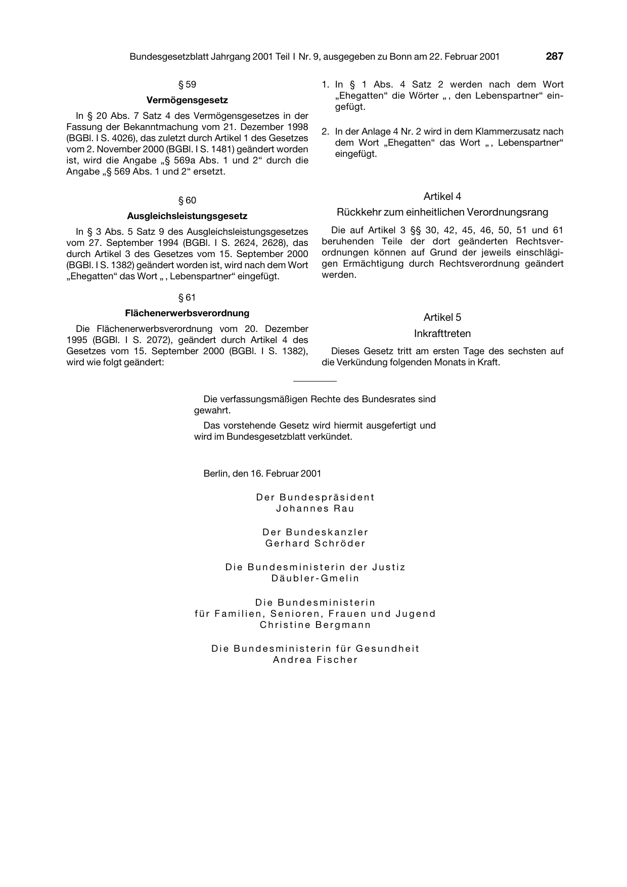 BGBl. 2001, Seite 287 — Originalseite als Abbildung