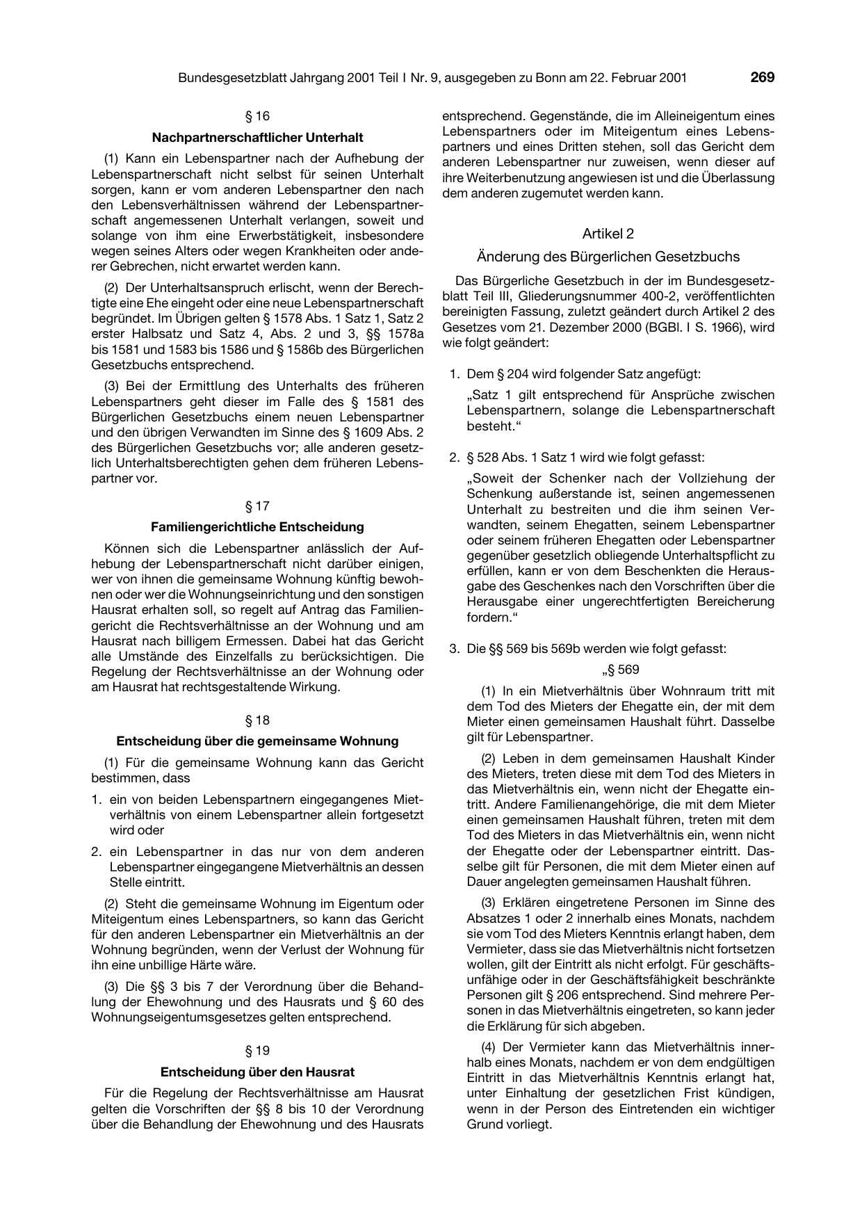 BGBl. 2001, Seite 269 — Originalseite als Abbildung