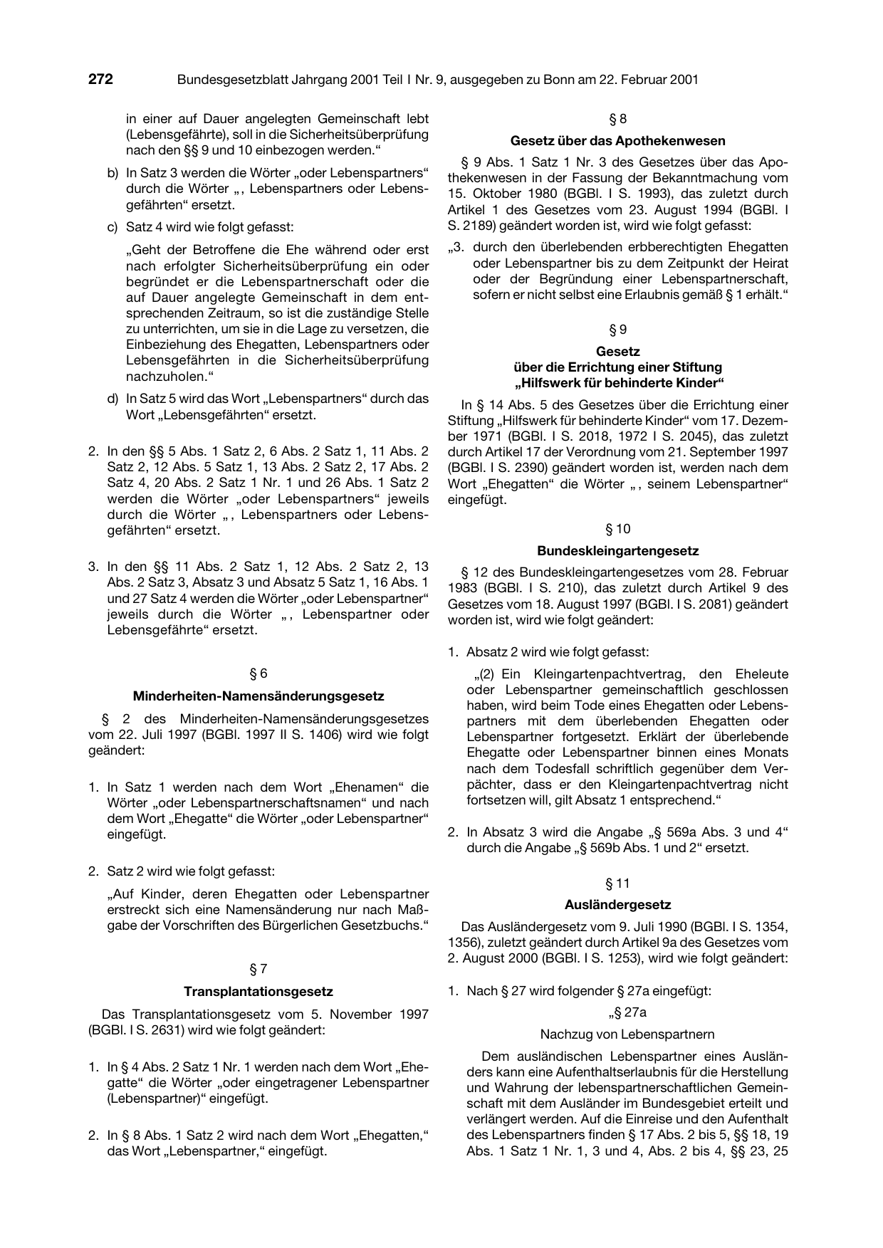 BGBl. 2001, Seite 272 — Originalseite als Abbildung