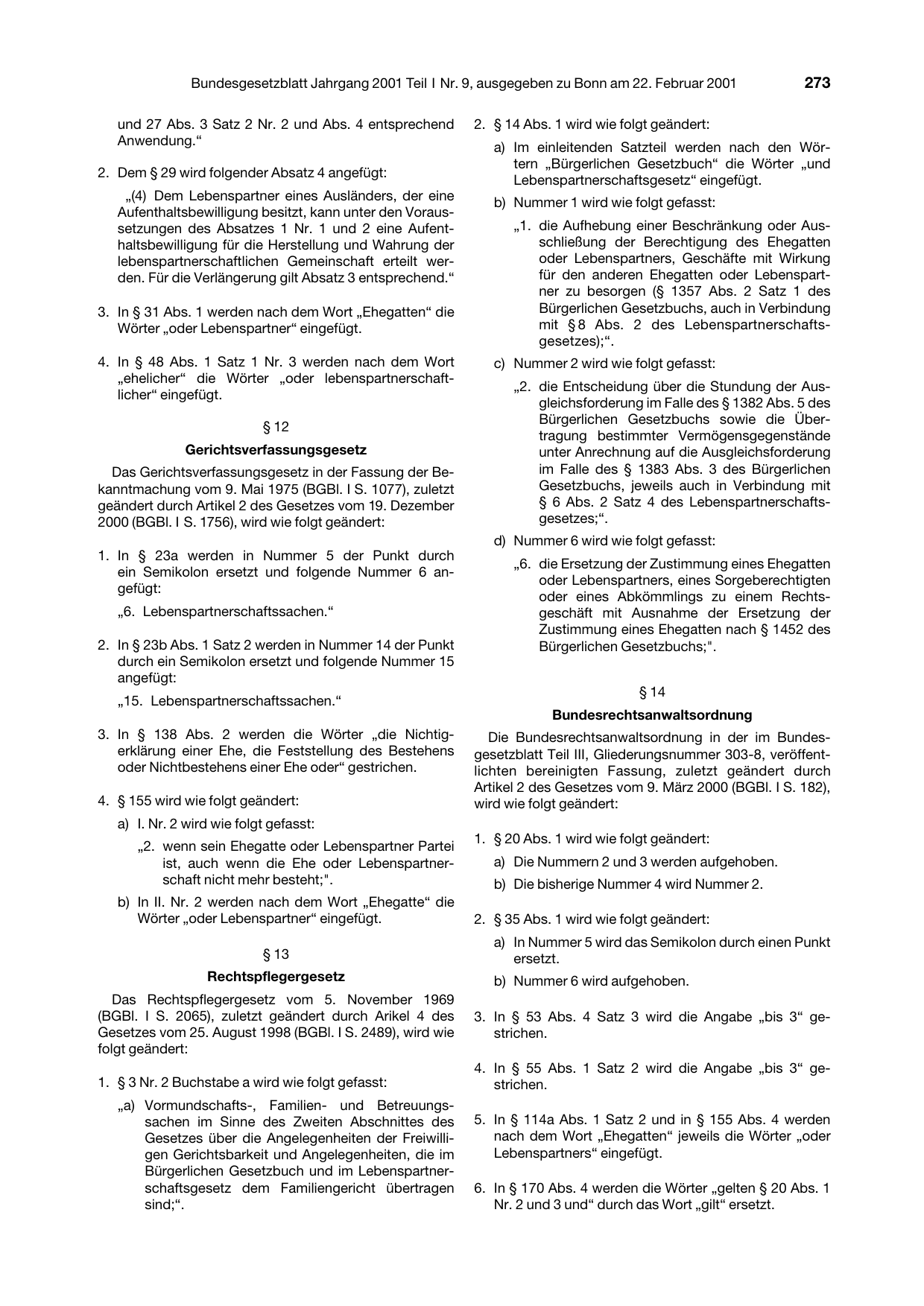 BGBl. 2001, Seite 273 — Originalseite als Abbildung
