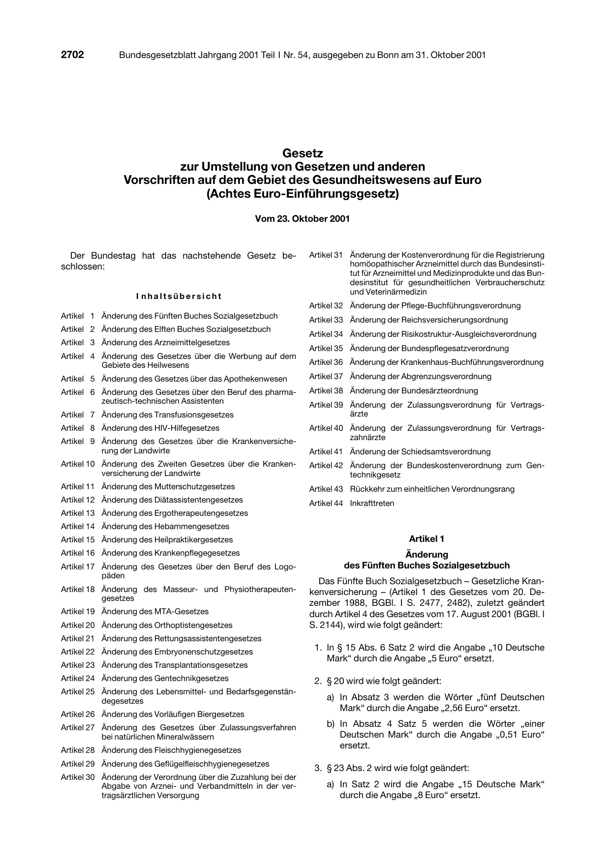 BGBl. 2001, Seite 2702 — Originalseite als Abbildung