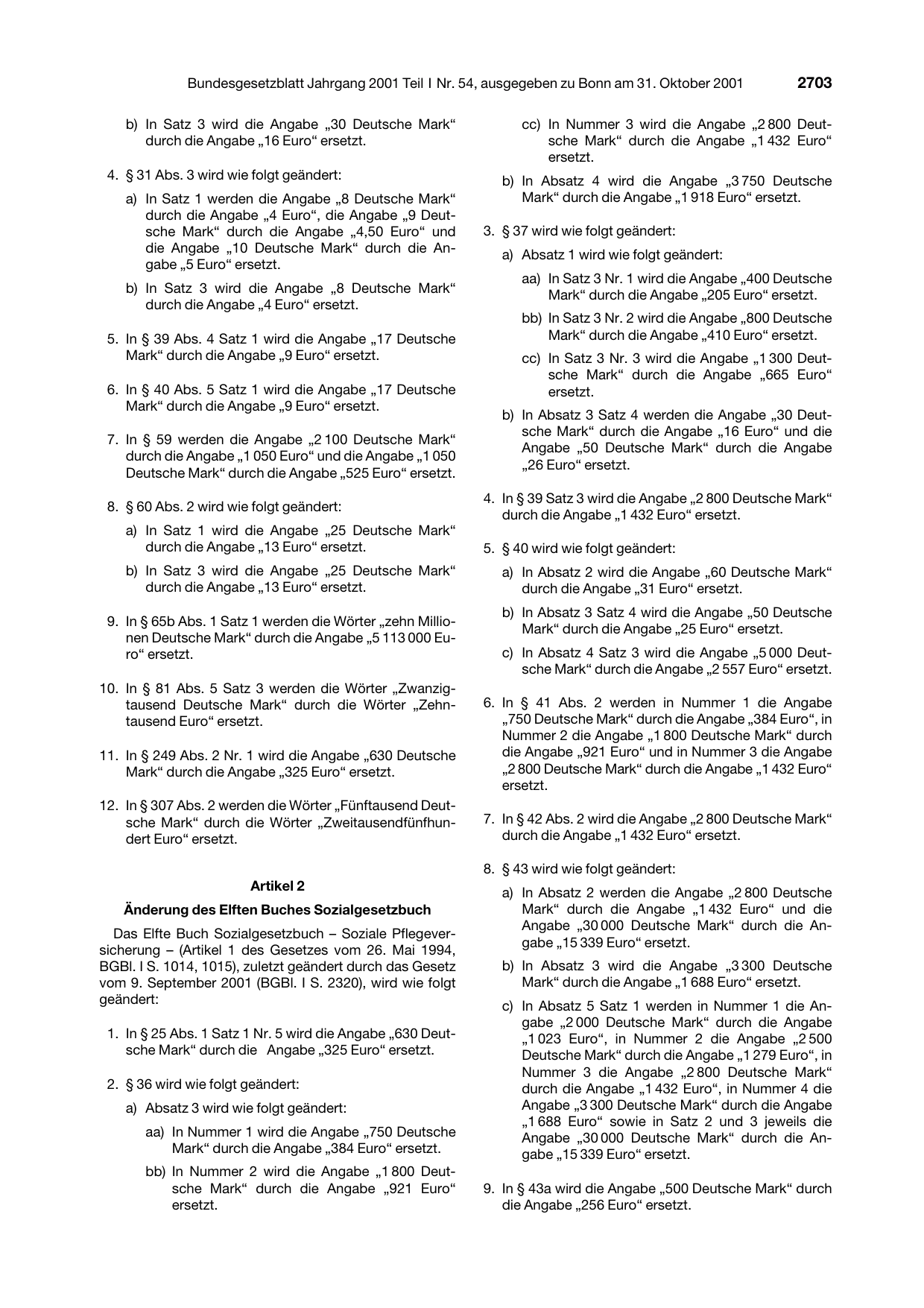 BGBl. 2001, Seite 2703 — Originalseite als Abbildung