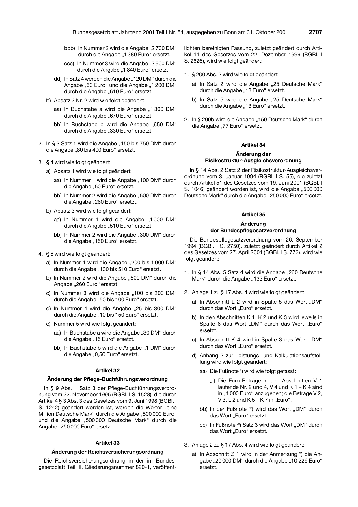BGBl. 2001, Seite 2707 — Originalseite als Abbildung