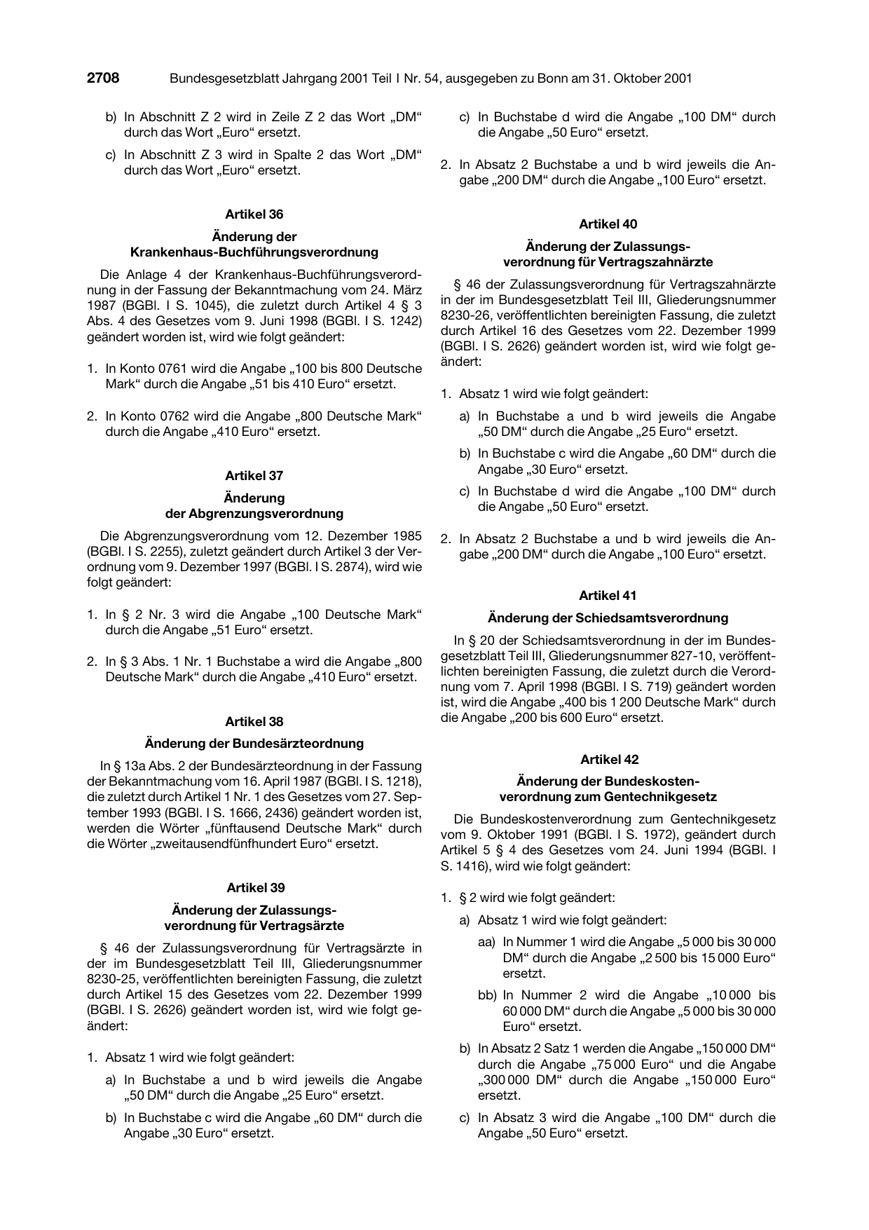 BGBl. 2001, Seite 2708 — Originalseite als Abbildung