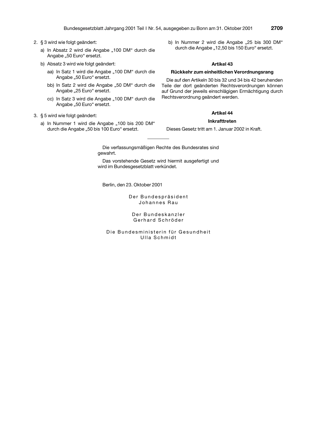 BGBl. 2001, Seite 2709 — Originalseite als Abbildung