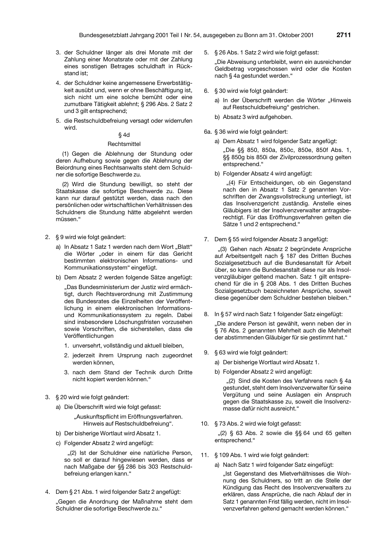 BGBl. 2001, Seite 2711 — Originalseite als Abbildung
