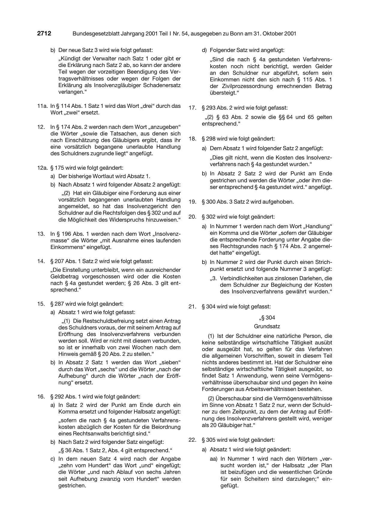 BGBl. 2001, Seite 2712 — Originalseite als Abbildung