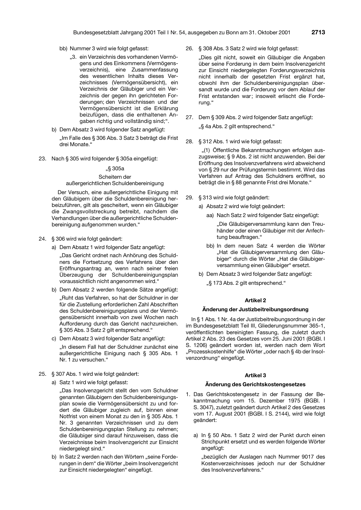 BGBl. 2001, Seite 2713 — Originalseite als Abbildung