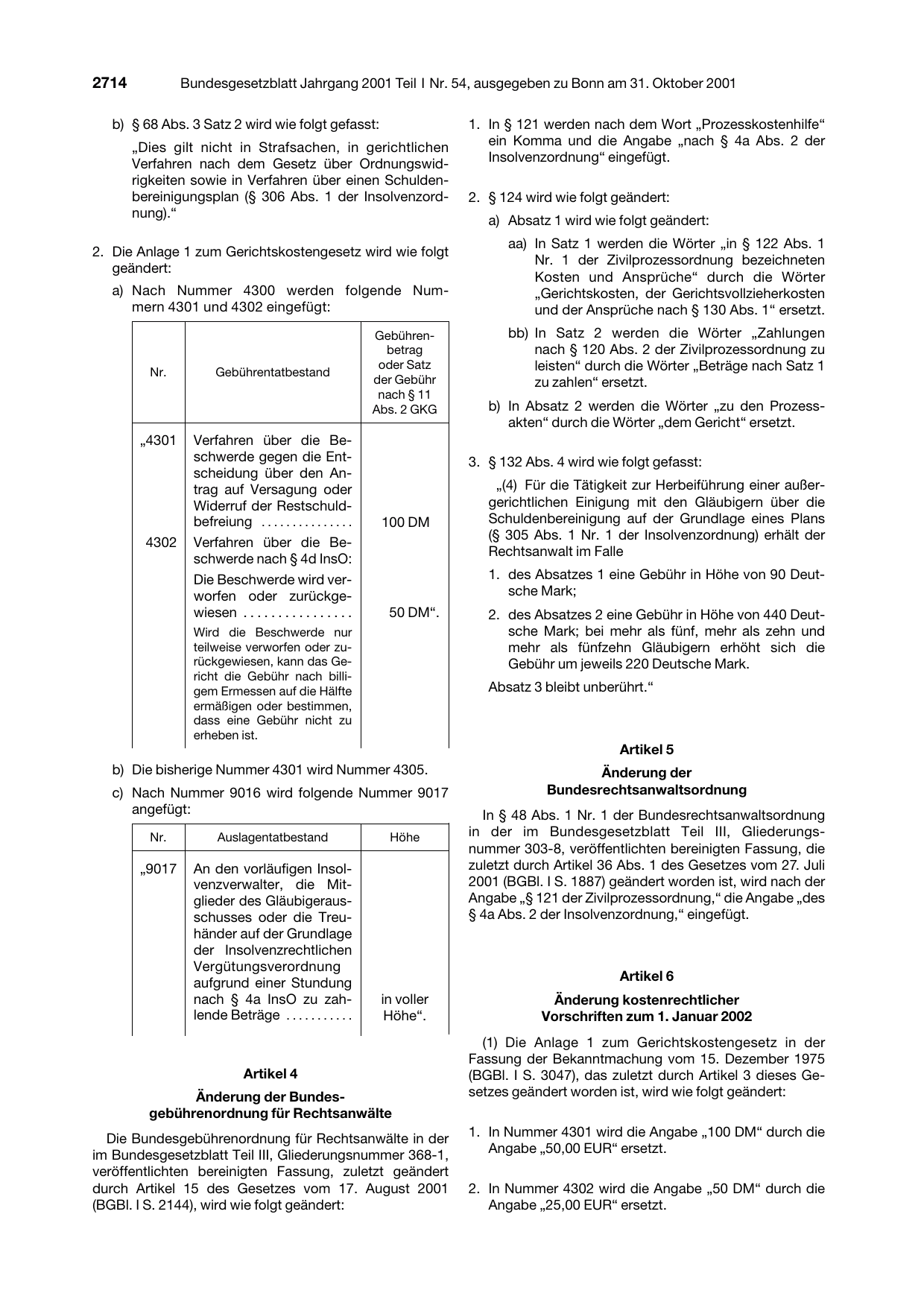 BGBl. 2001, Seite 2714 — Originalseite als Abbildung