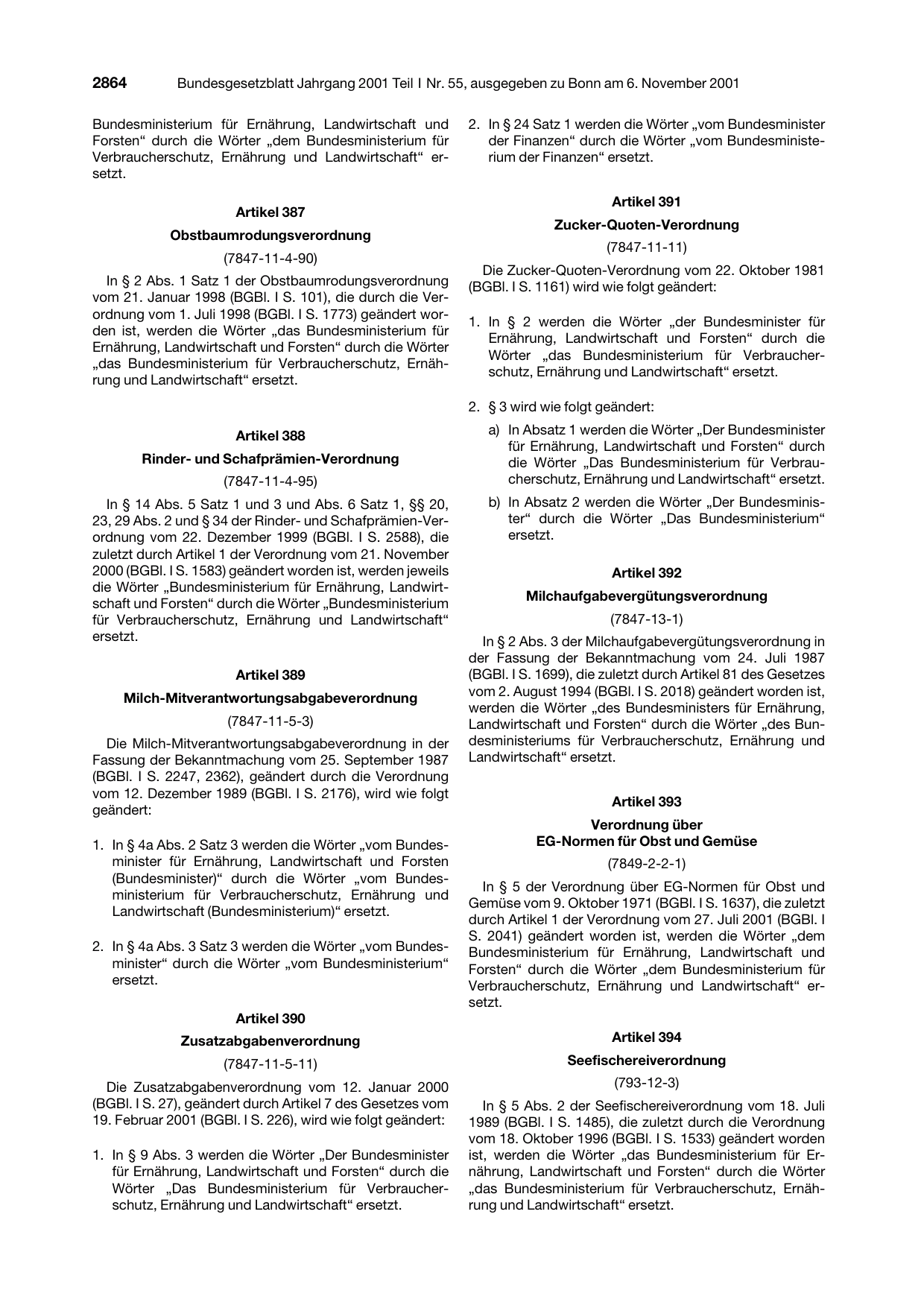 BGBl. 2001, Seite 2864 — Originalseite als Abbildung