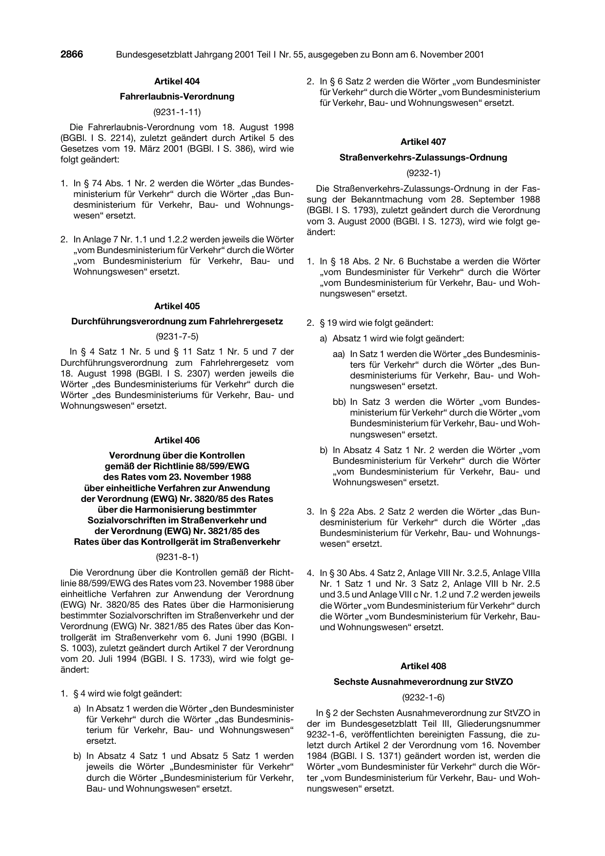 BGBl. 2001, Seite 2866 — Originalseite als Abbildung