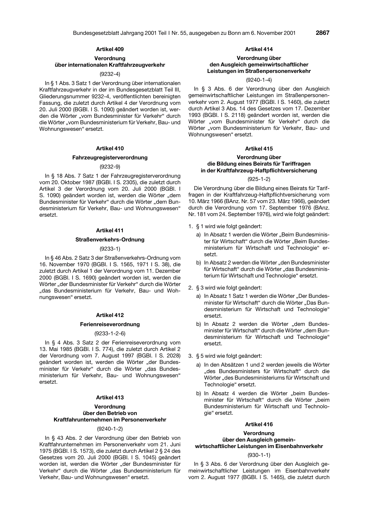 BGBl. 2001, Seite 2867 — Originalseite als Abbildung