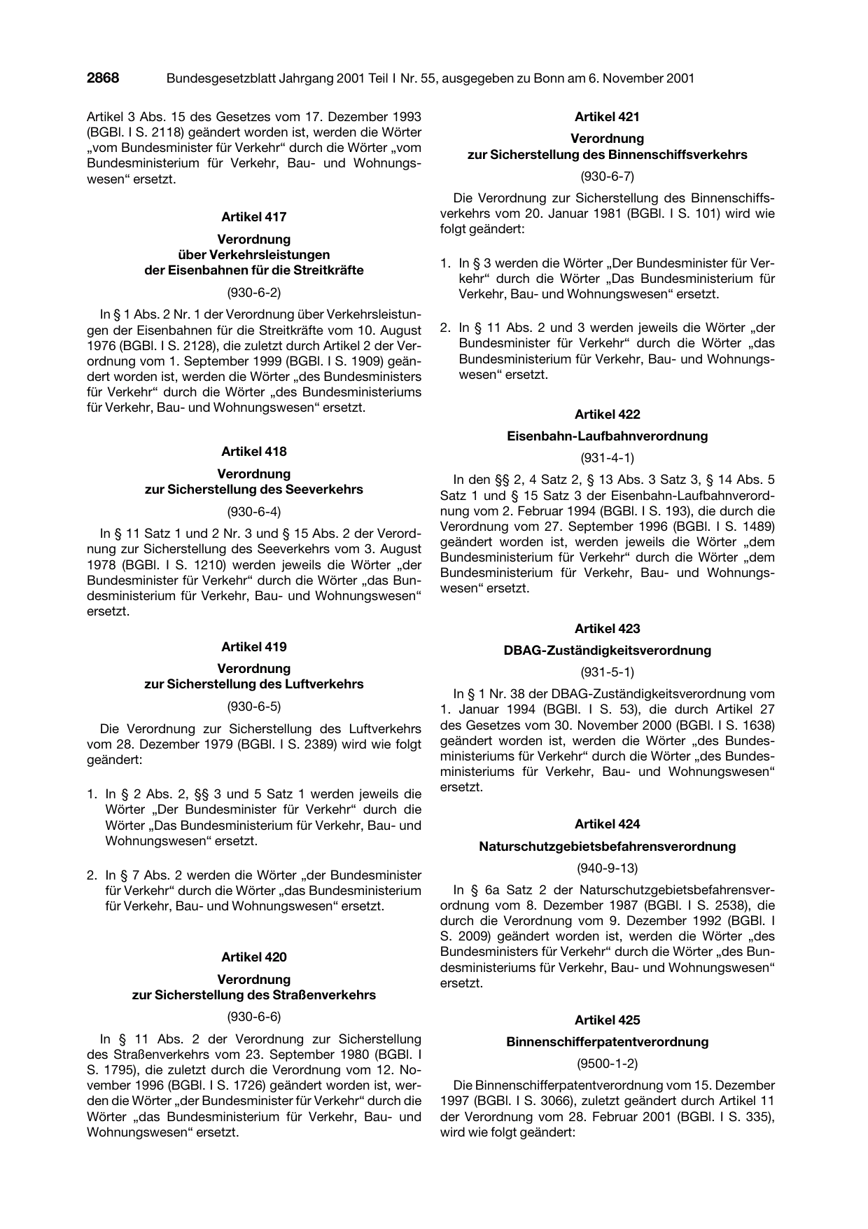 BGBl. 2001, Seite 2868 — Originalseite als Abbildung