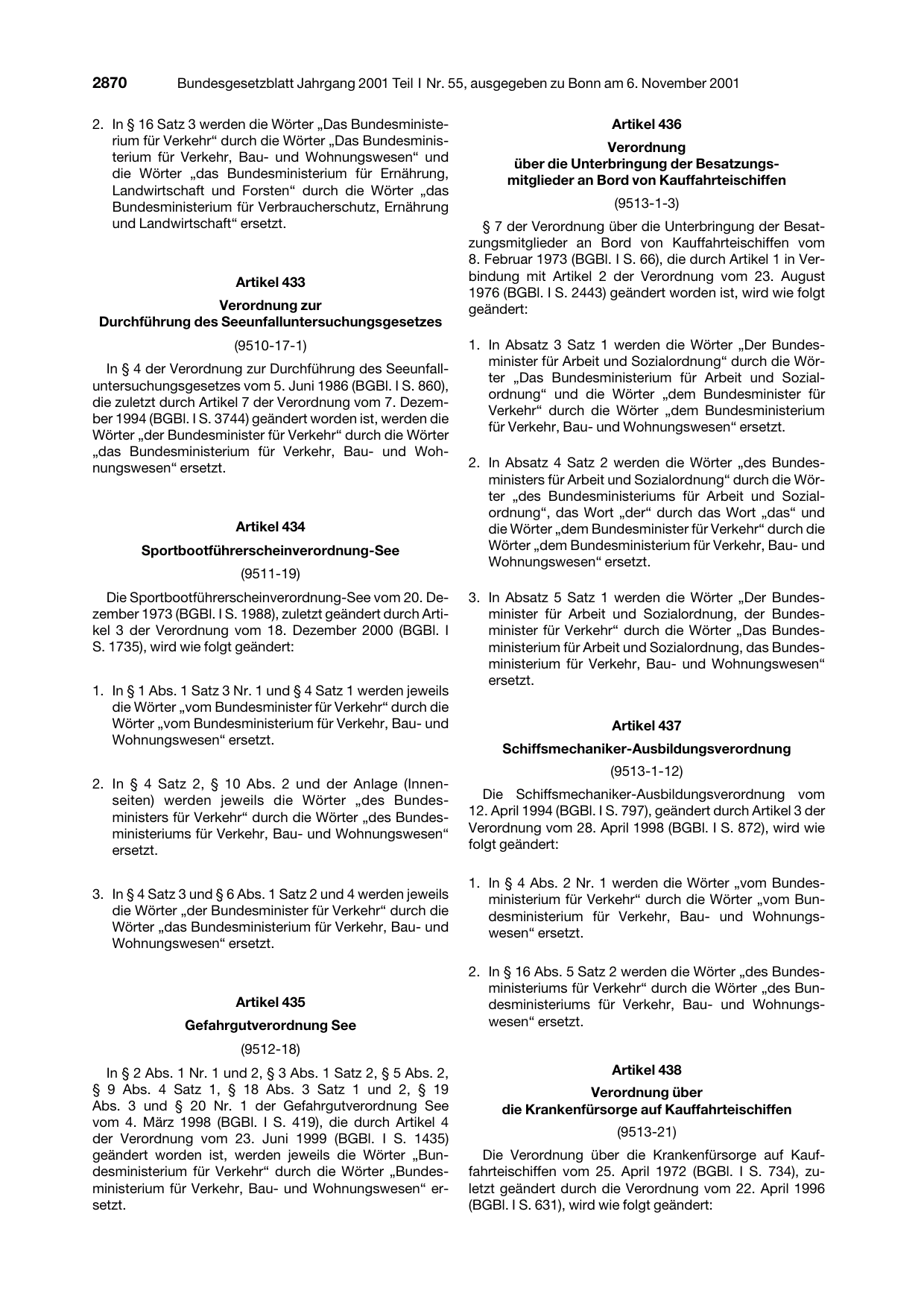 BGBl. 2001, Seite 2870 — Originalseite als Abbildung
