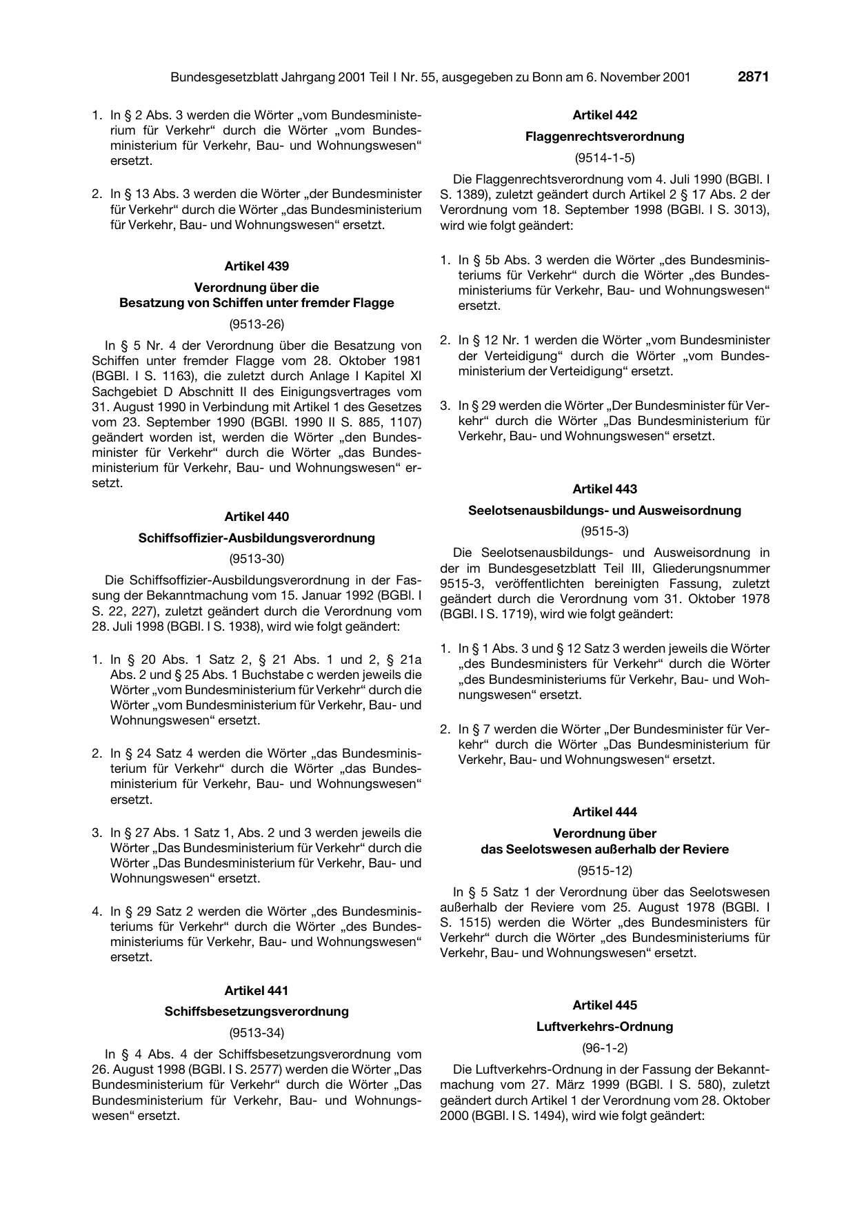 BGBl. 2001, Seite 2871 — Originalseite als Abbildung