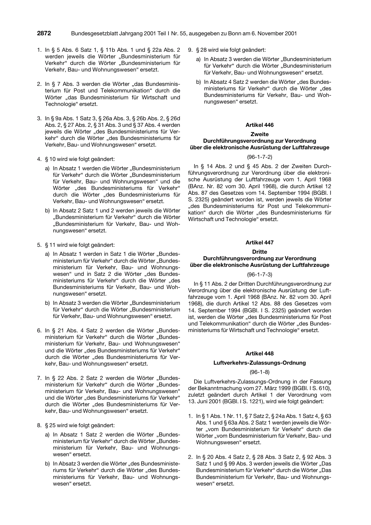 BGBl. 2001, Seite 2872 — Originalseite als Abbildung