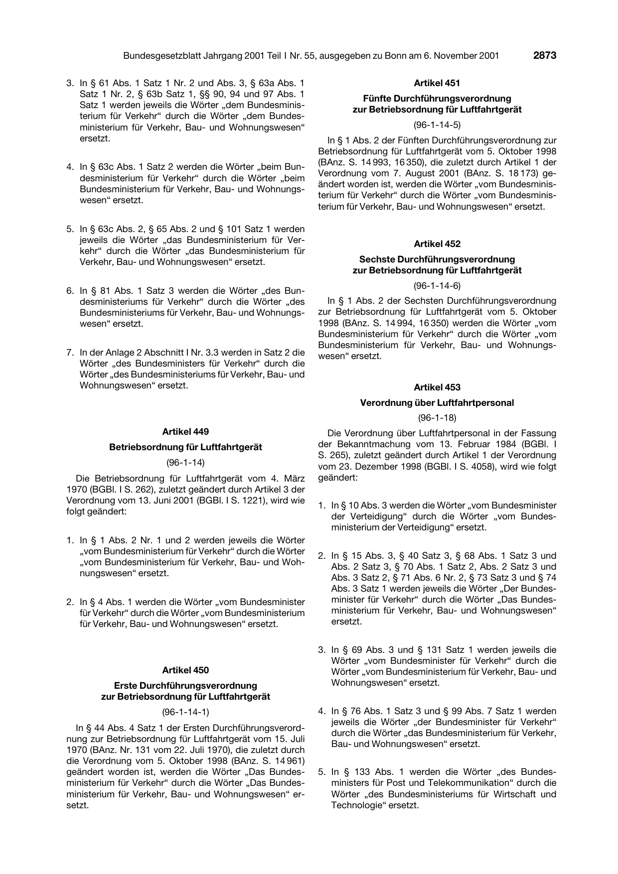 BGBl. 2001, Seite 2873 — Originalseite als Abbildung