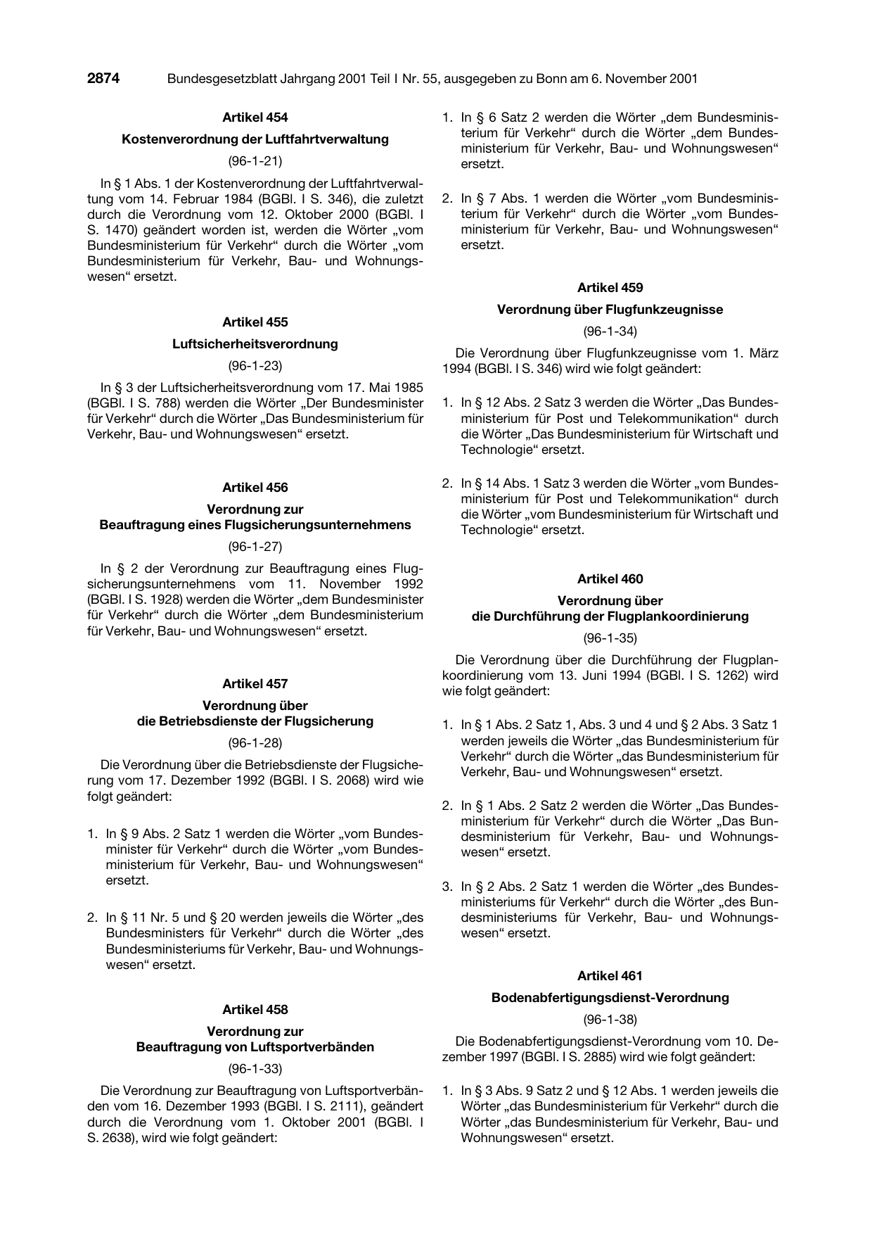 BGBl. 2001, Seite 2874 — Originalseite als Abbildung