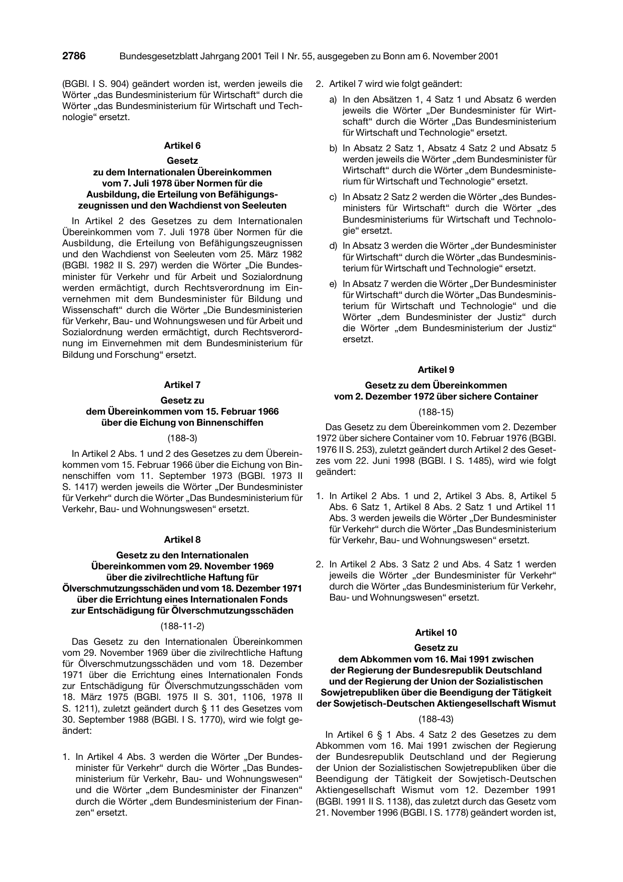 BGBl. 2001, Seite 2786 — Originalseite als Abbildung
