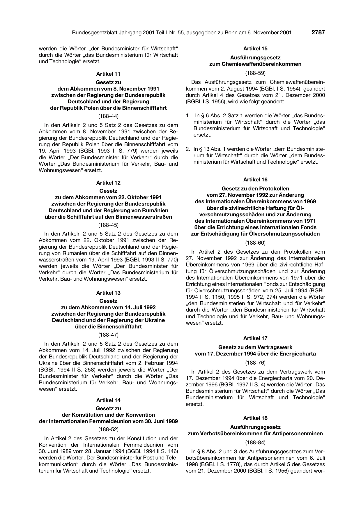 BGBl. 2001, Seite 2787 — Originalseite als Abbildung