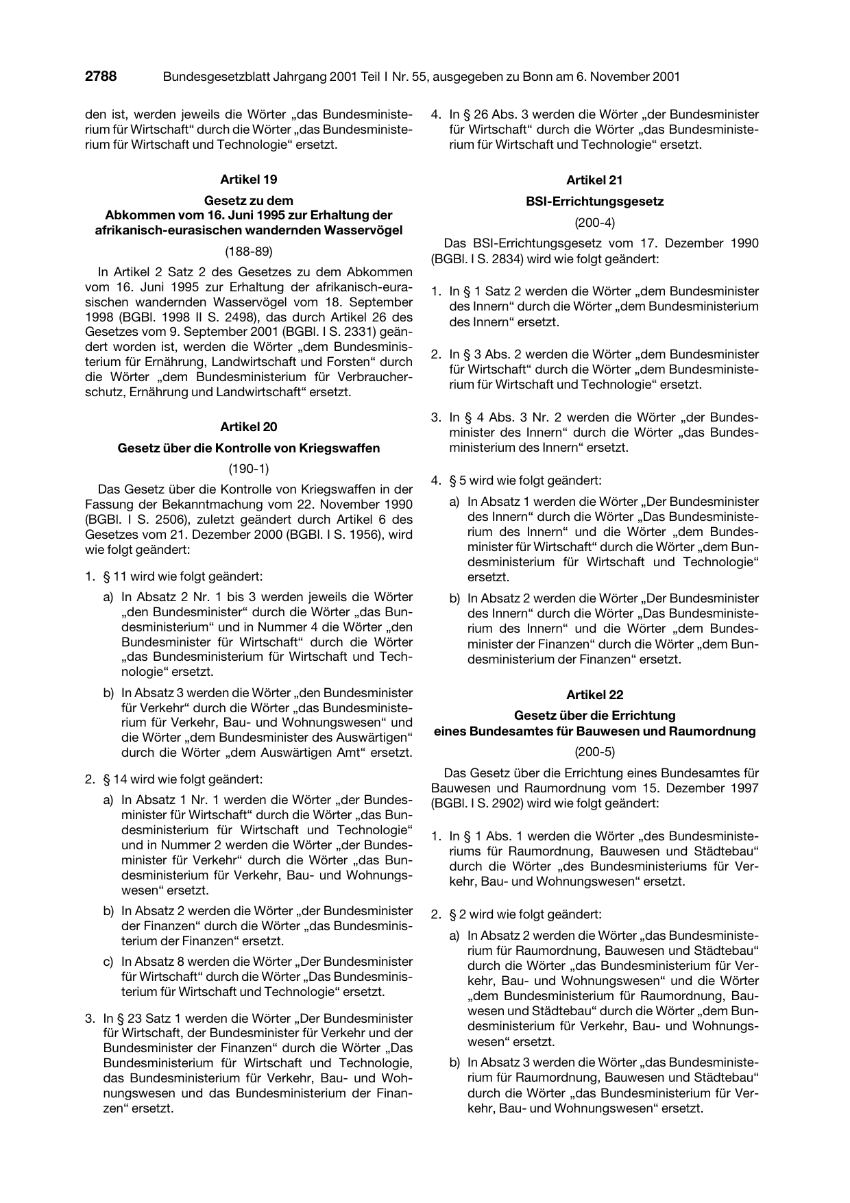 BGBl. 2001, Seite 2788 — Originalseite als Abbildung