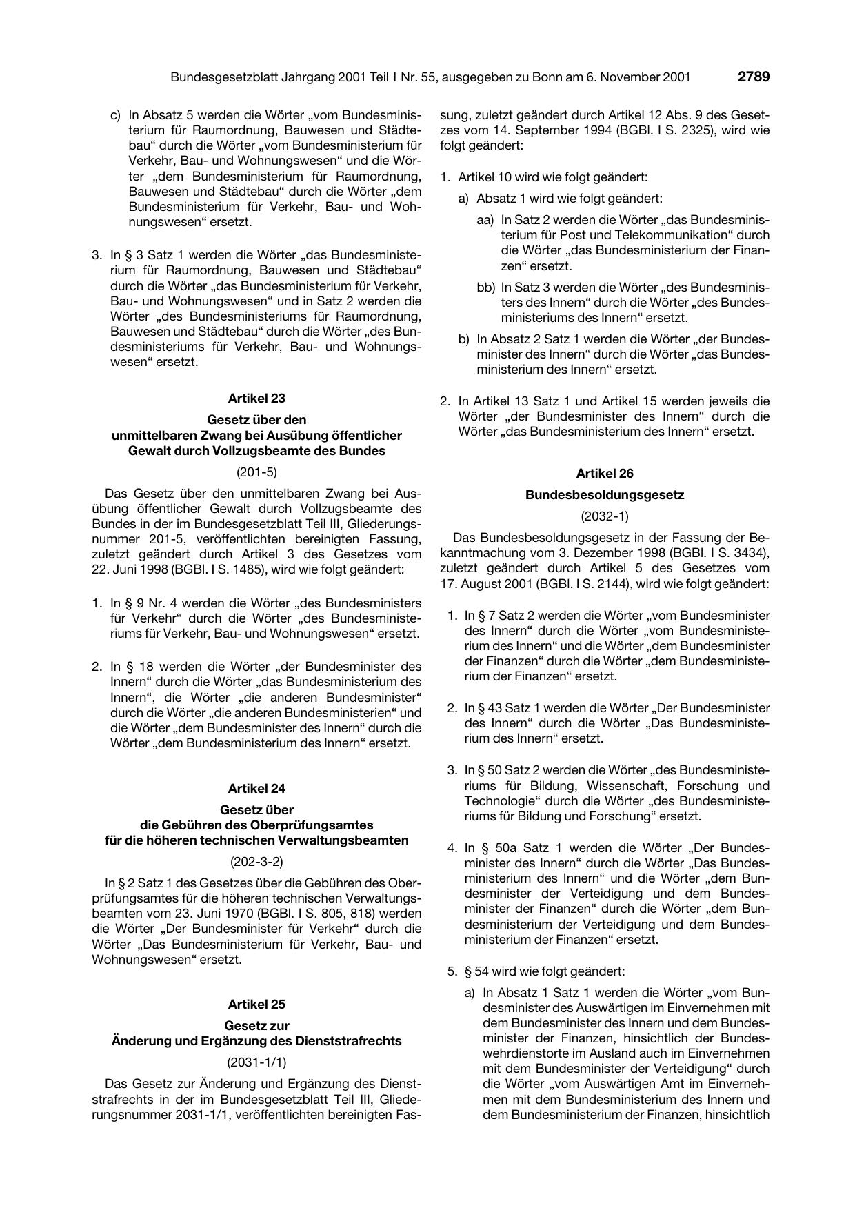 BGBl. 2001, Seite 2789 — Originalseite als Abbildung