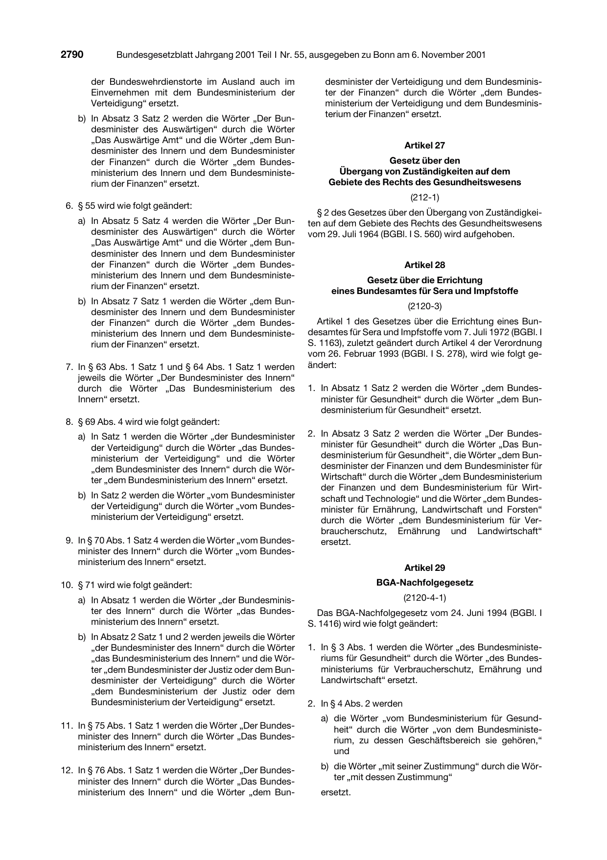 BGBl. 2001, Seite 2790 — Originalseite als Abbildung