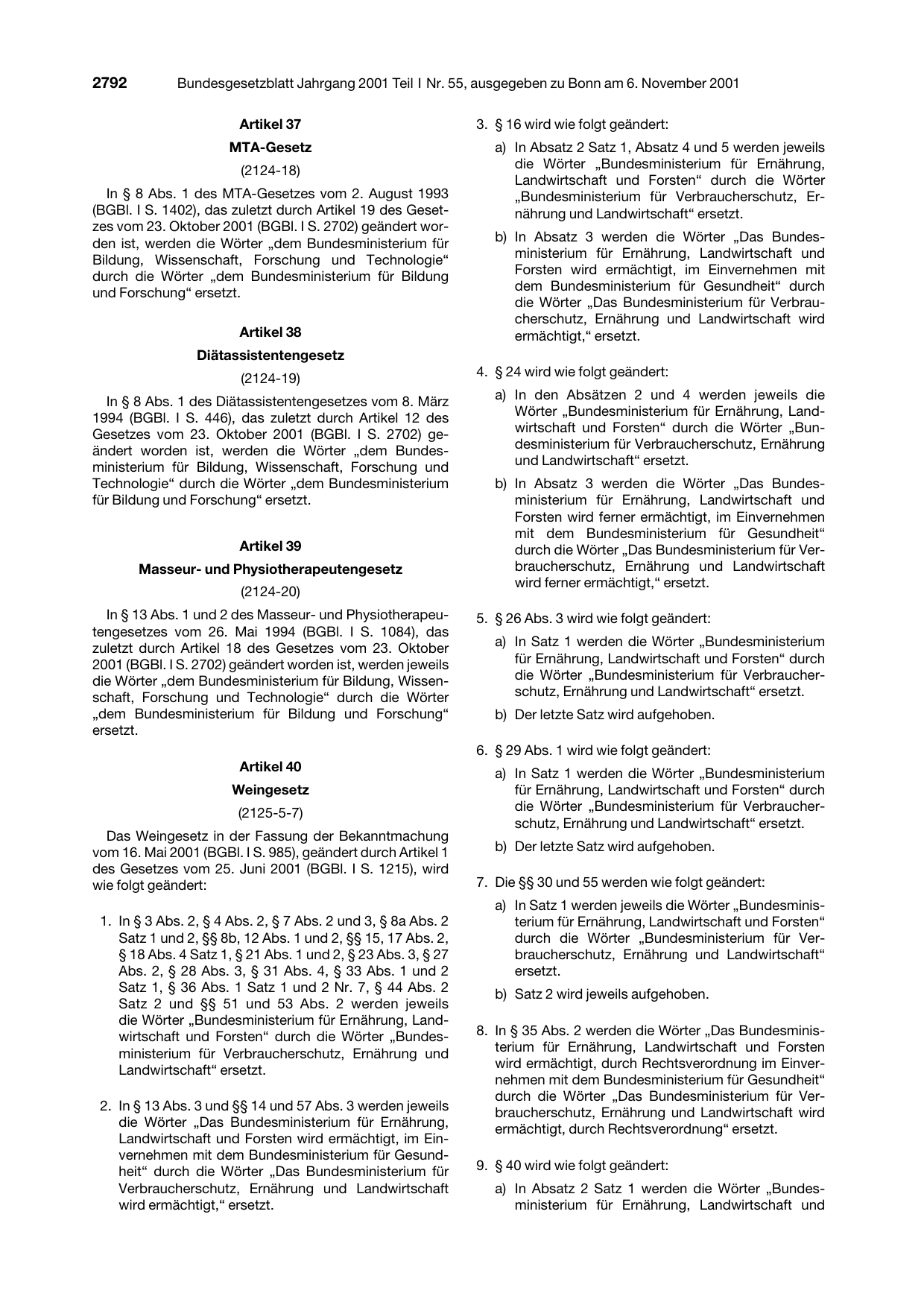 BGBl. 2001, Seite 2792 — Originalseite als Abbildung