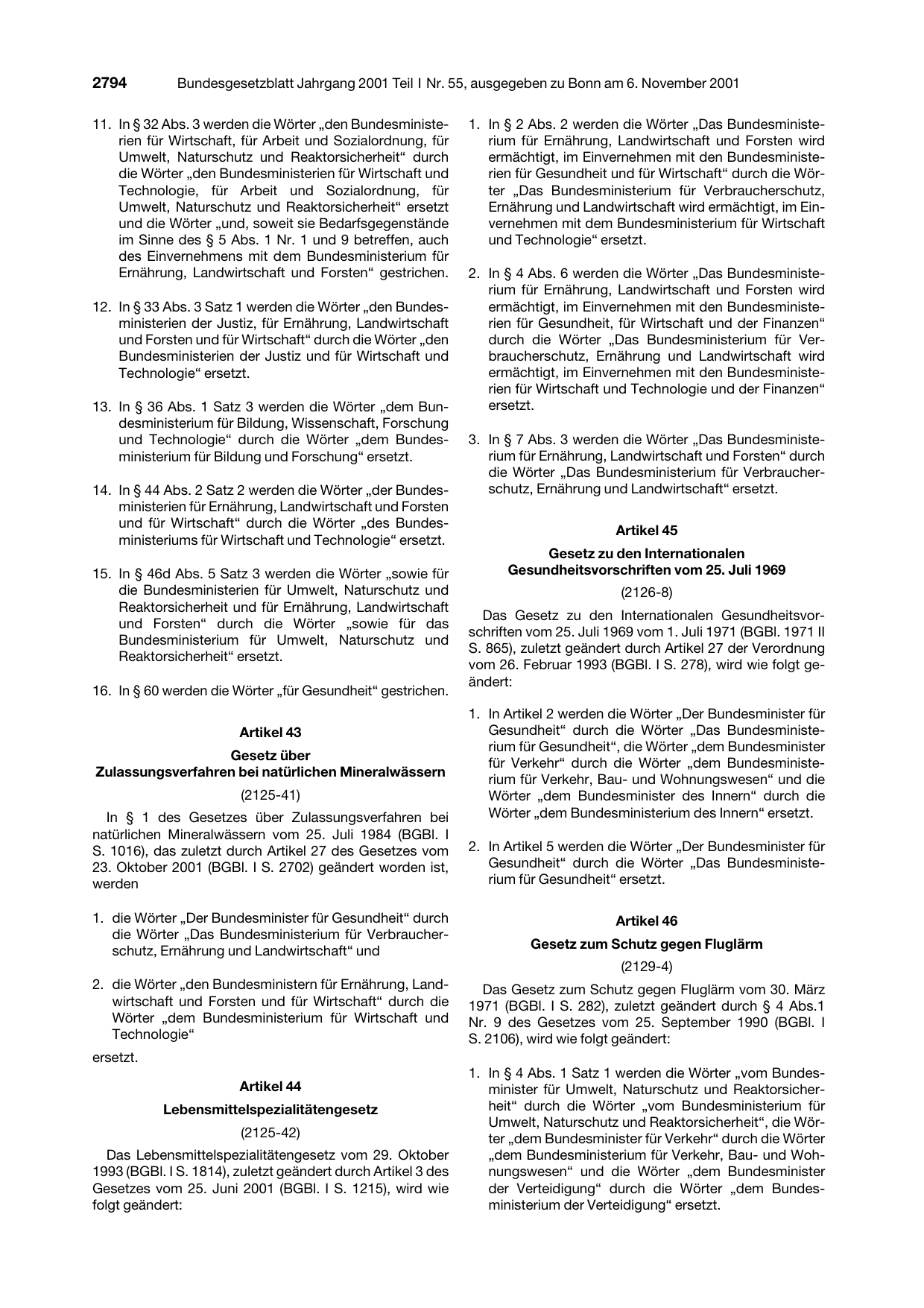 BGBl. 2001, Seite 2794 — Originalseite als Abbildung