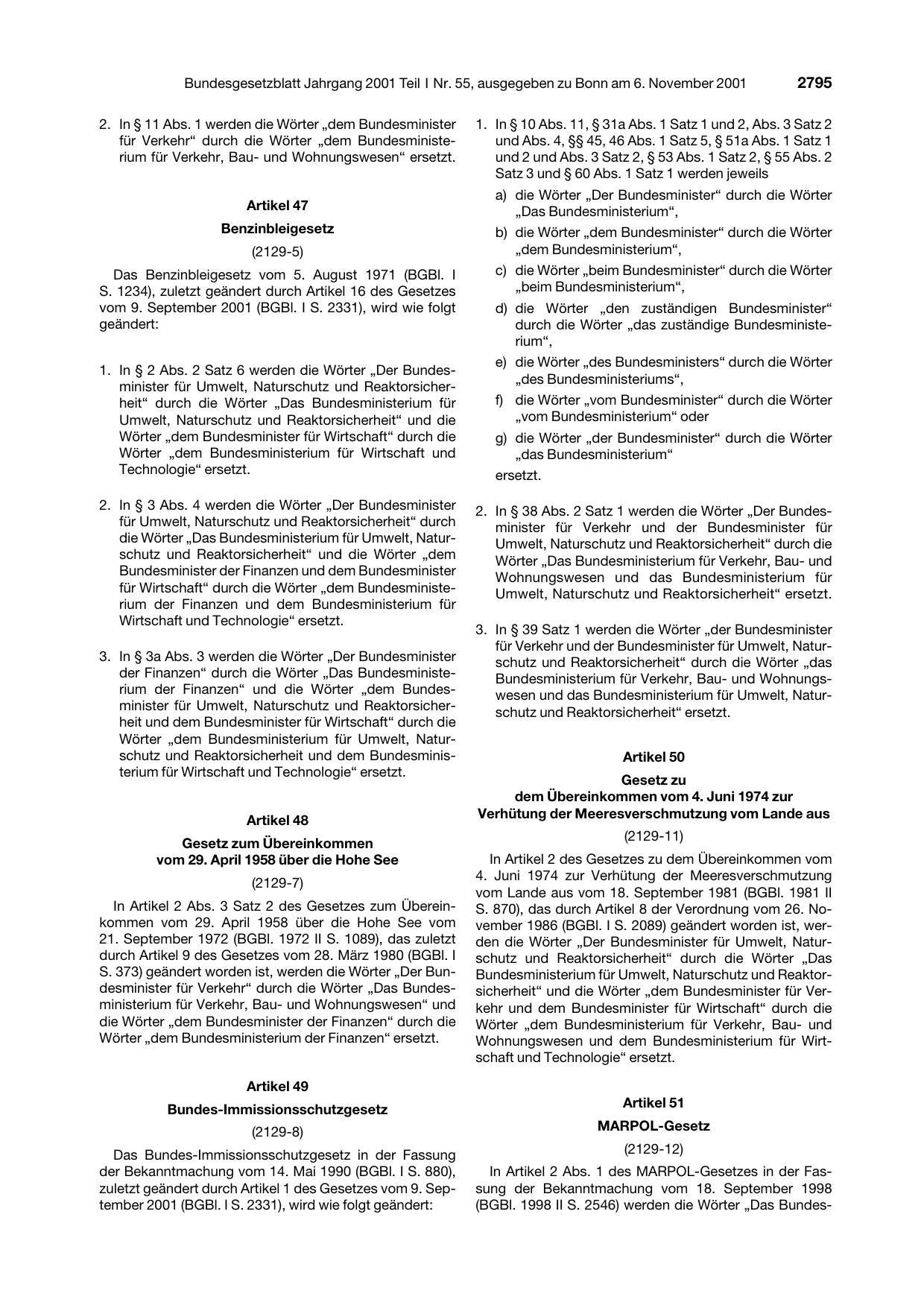 BGBl. 2001, Seite 2795 — Originalseite als Abbildung