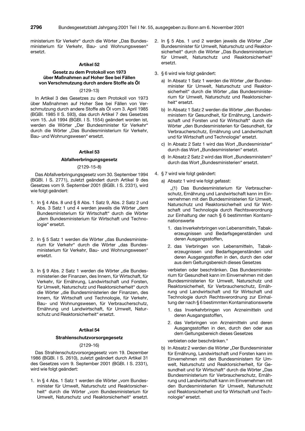 BGBl. 2001, Seite 2796 — Originalseite als Abbildung