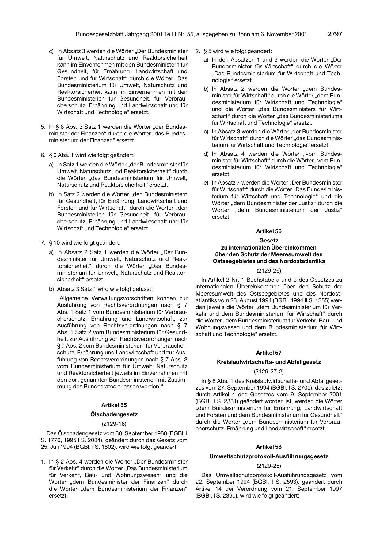 BGBl. 2001, Seite 2797 — Originalseite als Abbildung