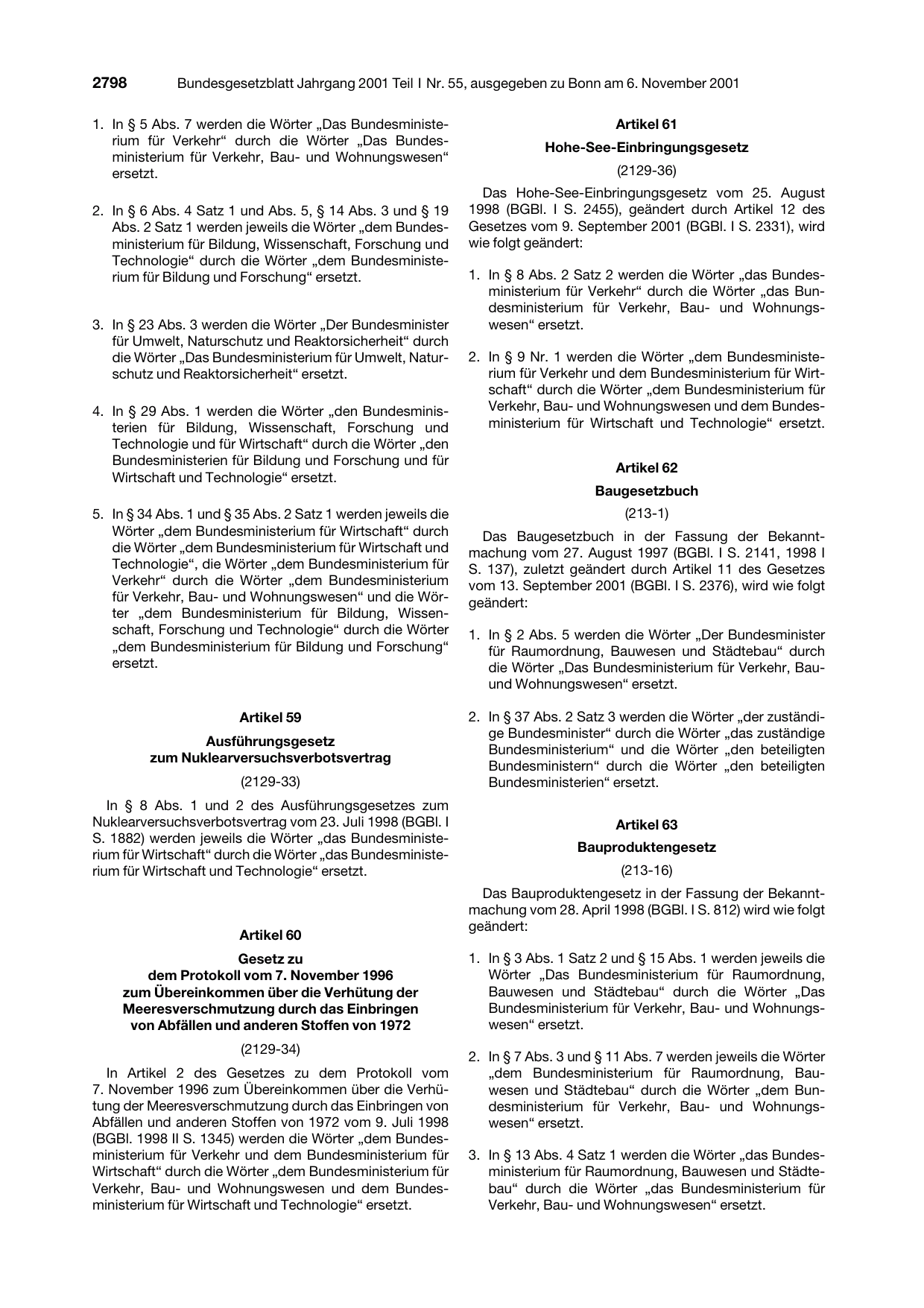 BGBl. 2001, Seite 2798 — Originalseite als Abbildung