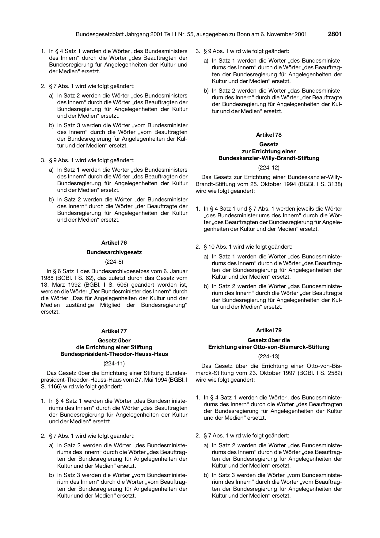 BGBl. 2001, Seite 2801 — Originalseite als Abbildung