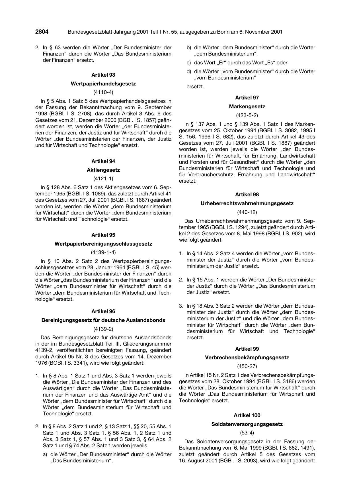 BGBl. 2001, Seite 2804 — Originalseite als Abbildung
