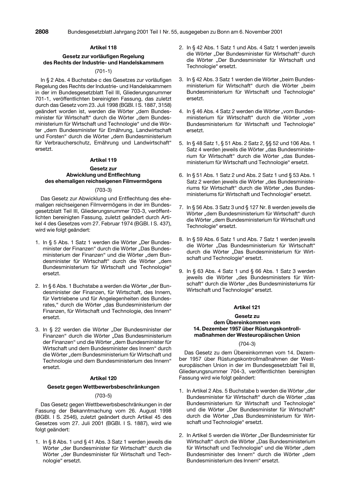 BGBl. 2001, Seite 2808 — Originalseite als Abbildung