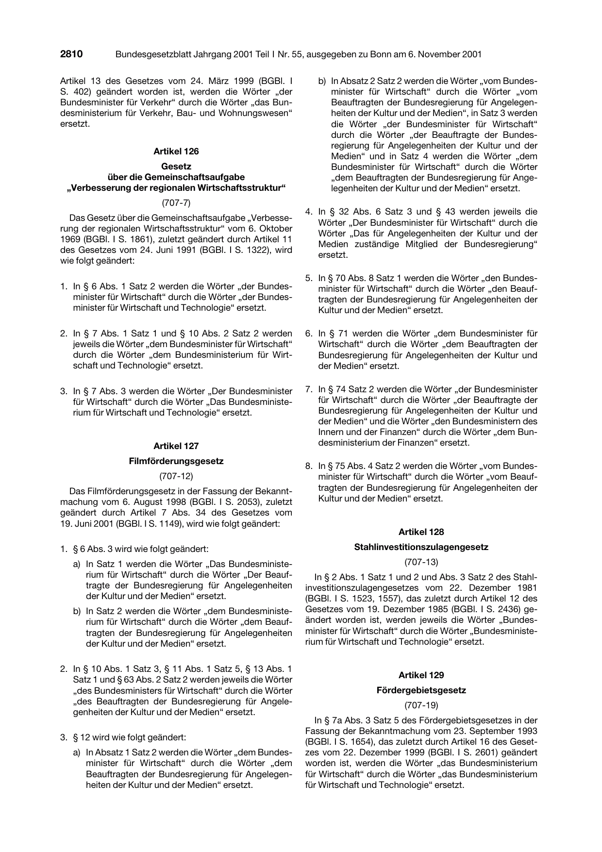 BGBl. 2001, Seite 2810 — Originalseite als Abbildung