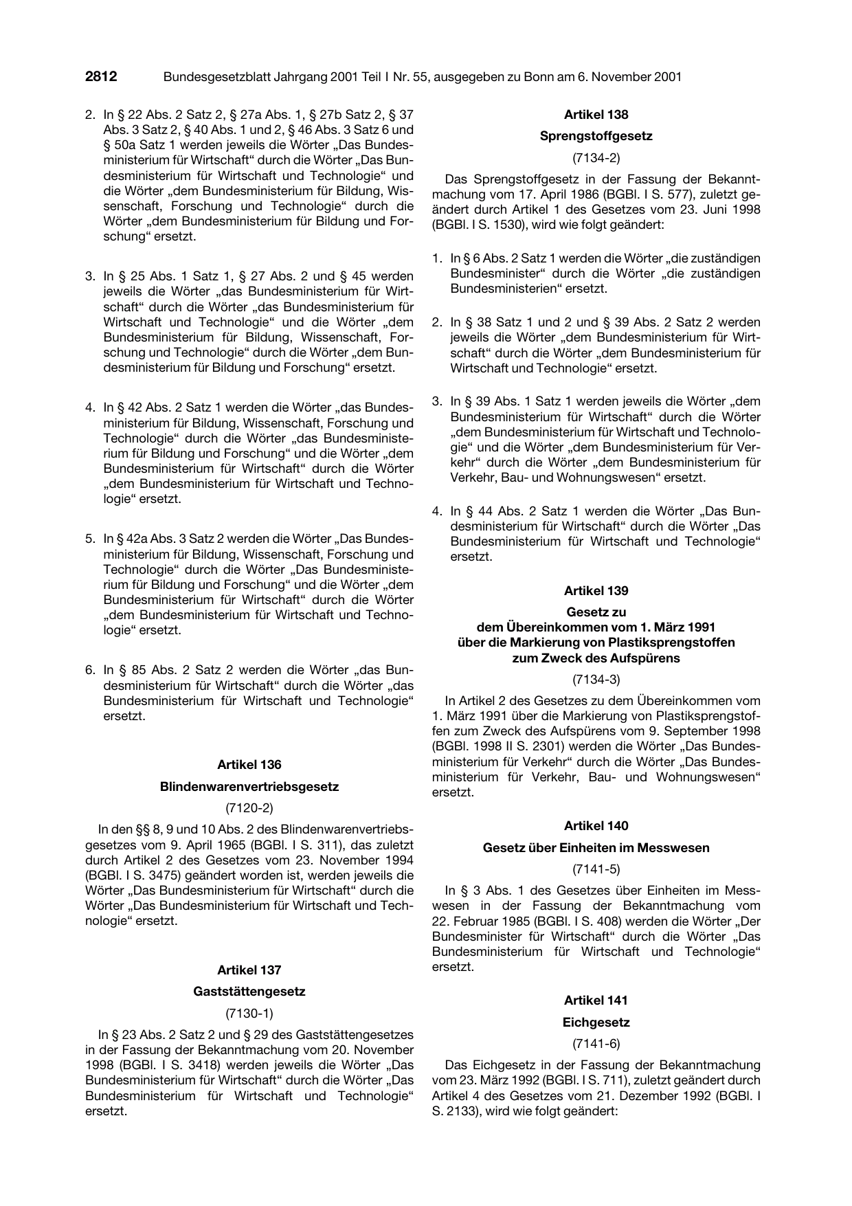 BGBl. 2001, Seite 2812 — Originalseite als Abbildung
