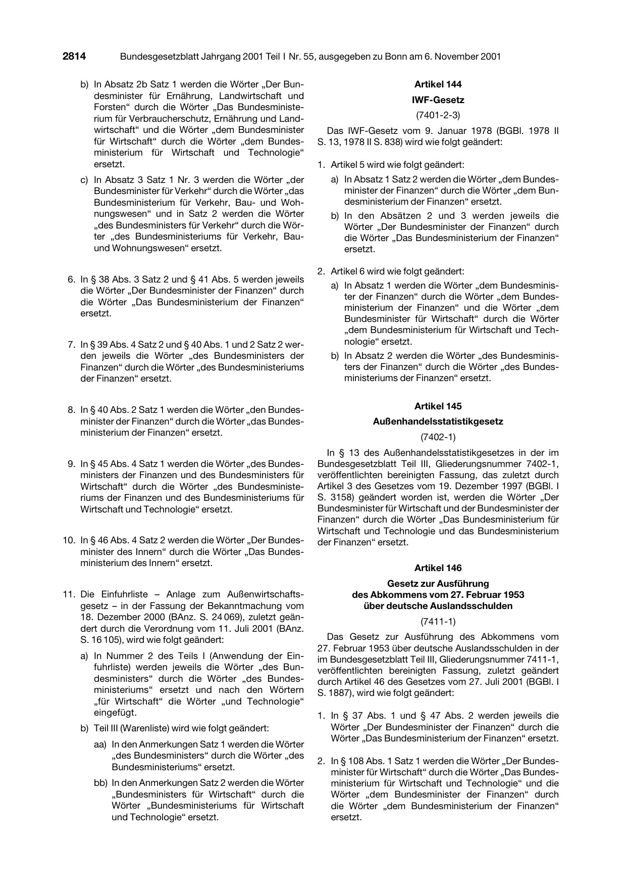 BGBl. 2001, Seite 2814 — Originalseite als Abbildung