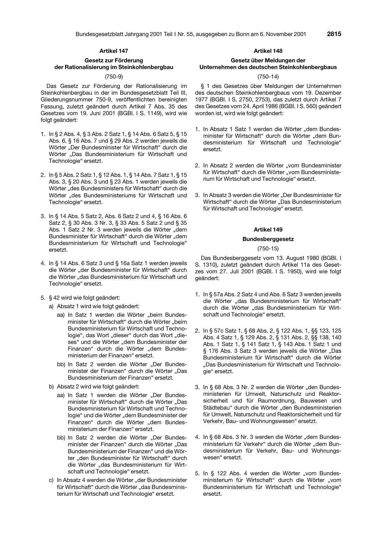 BGBl. 2001, Seite 2815 — Originalseite als Abbildung