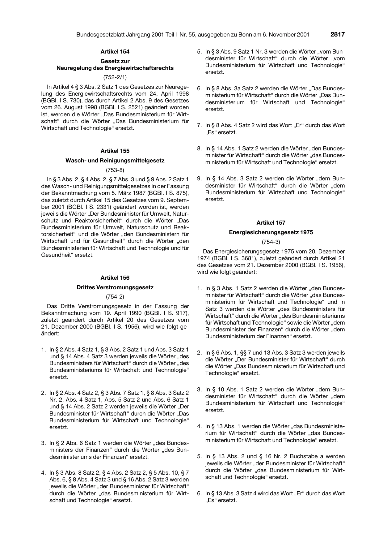 BGBl. 2001, Seite 2817 — Originalseite als Abbildung