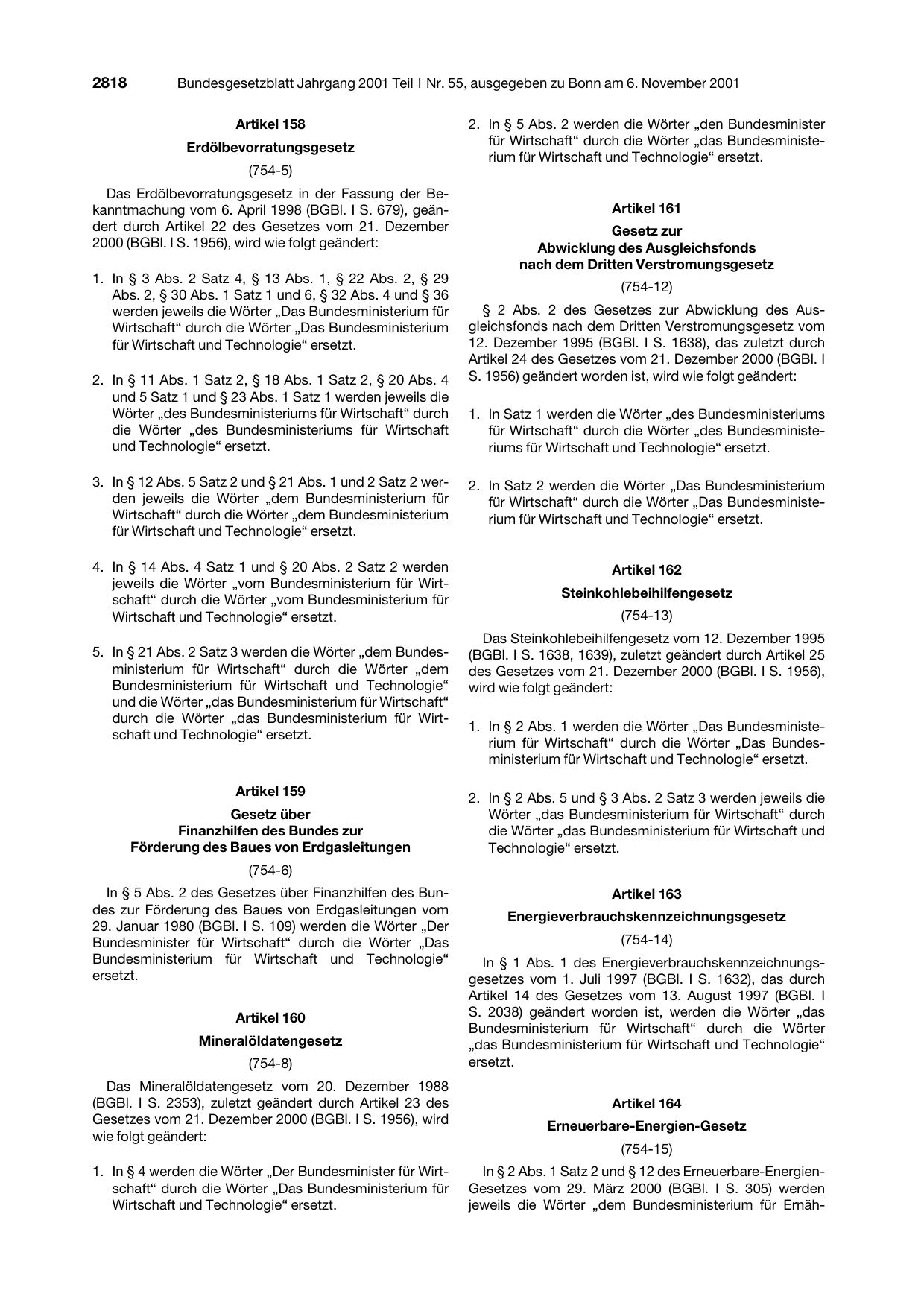 BGBl. 2001, Seite 2818 — Originalseite als Abbildung